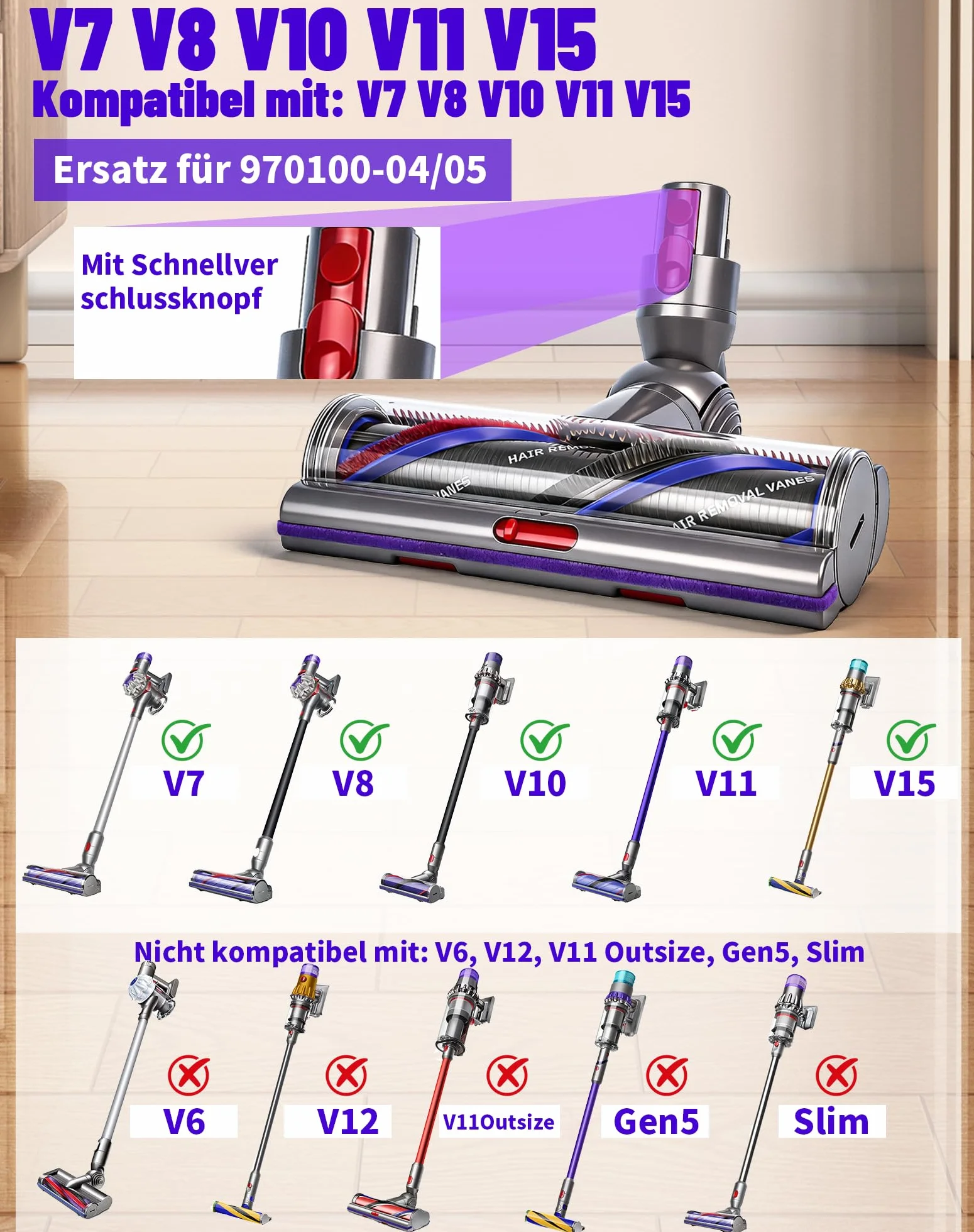 Szczotka do Dyson V11, V15, V7, V8, V10, części zamienne, napęd bezpośredni, dysza podłogowa do Dyson SV10, SV11, SV12, SV14, SV15, szczotka zapasowa, wałek szczotkowy Torque Drive, szczotka turbo