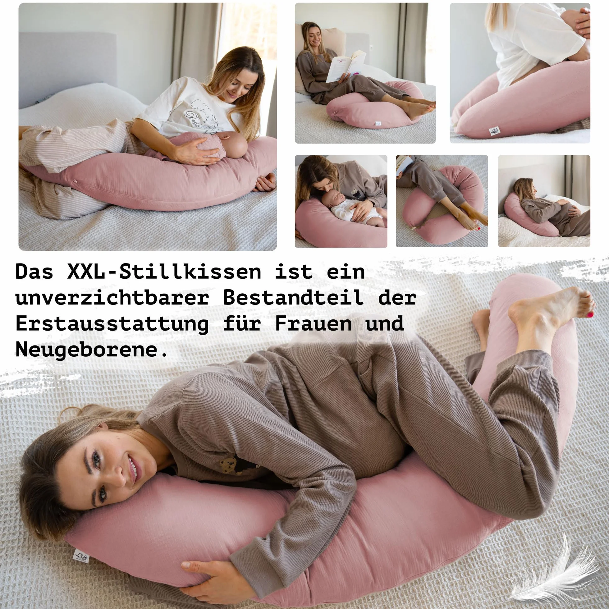 PaLulli Ergonomiczna poduszka do karmienia XXL 190 x 30 cm bawełna bio-muślinowa