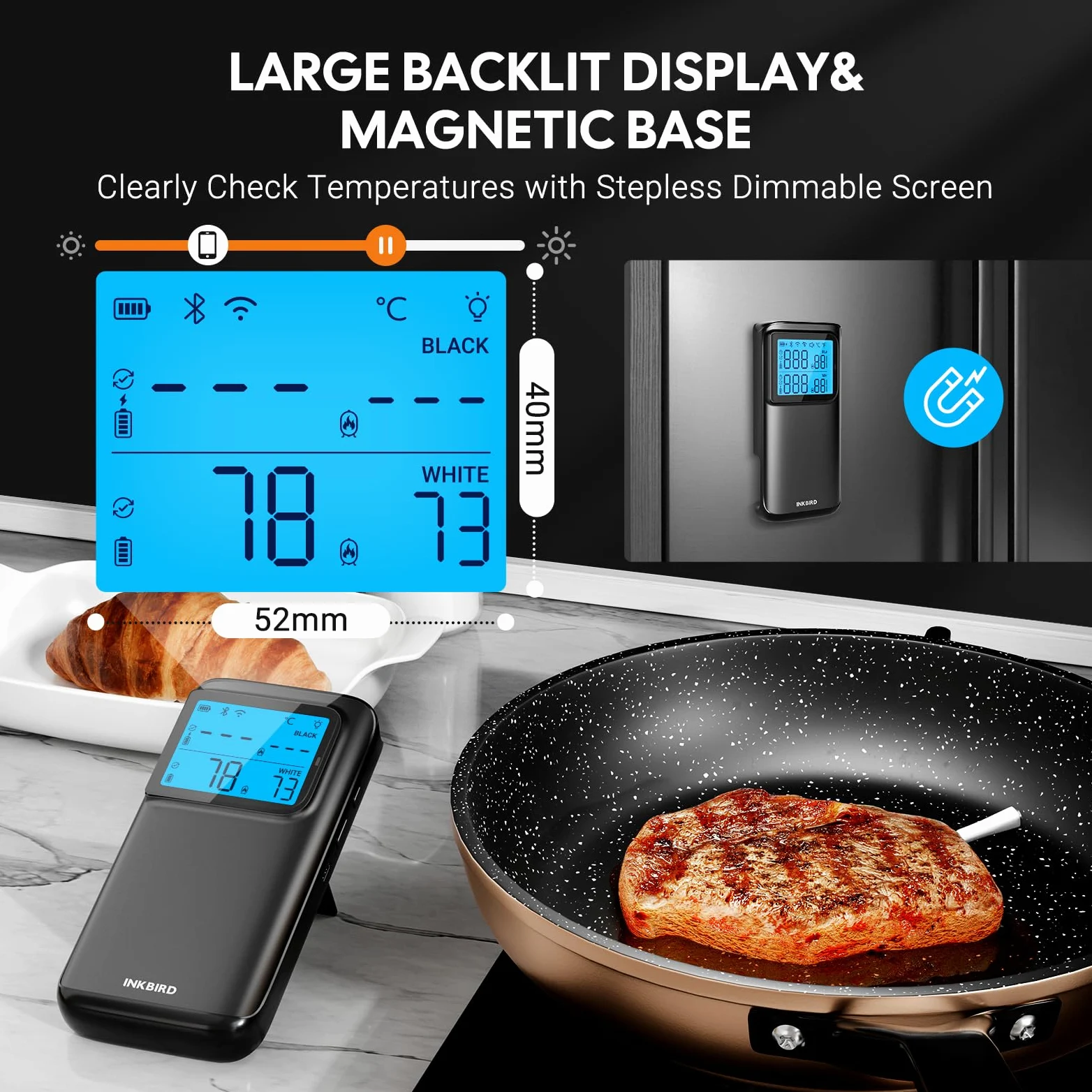 INKBIRD INT-12E-BW termometr do mięsa bezprzewodowy, WiFi 5G i Bluetooth 5.4 termometr do grilla, 2 sondy z 5 sensorami termometr do smażenia do BBQ, grilla, piekarnika, kuchni, pieca Rotisserie