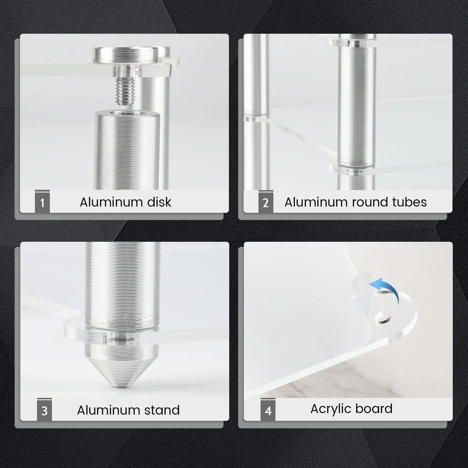 KGUSS Mini stojak HiFi akrylowe półki na komponenty audio aluminiowe uchwyty 3-poziomowy
