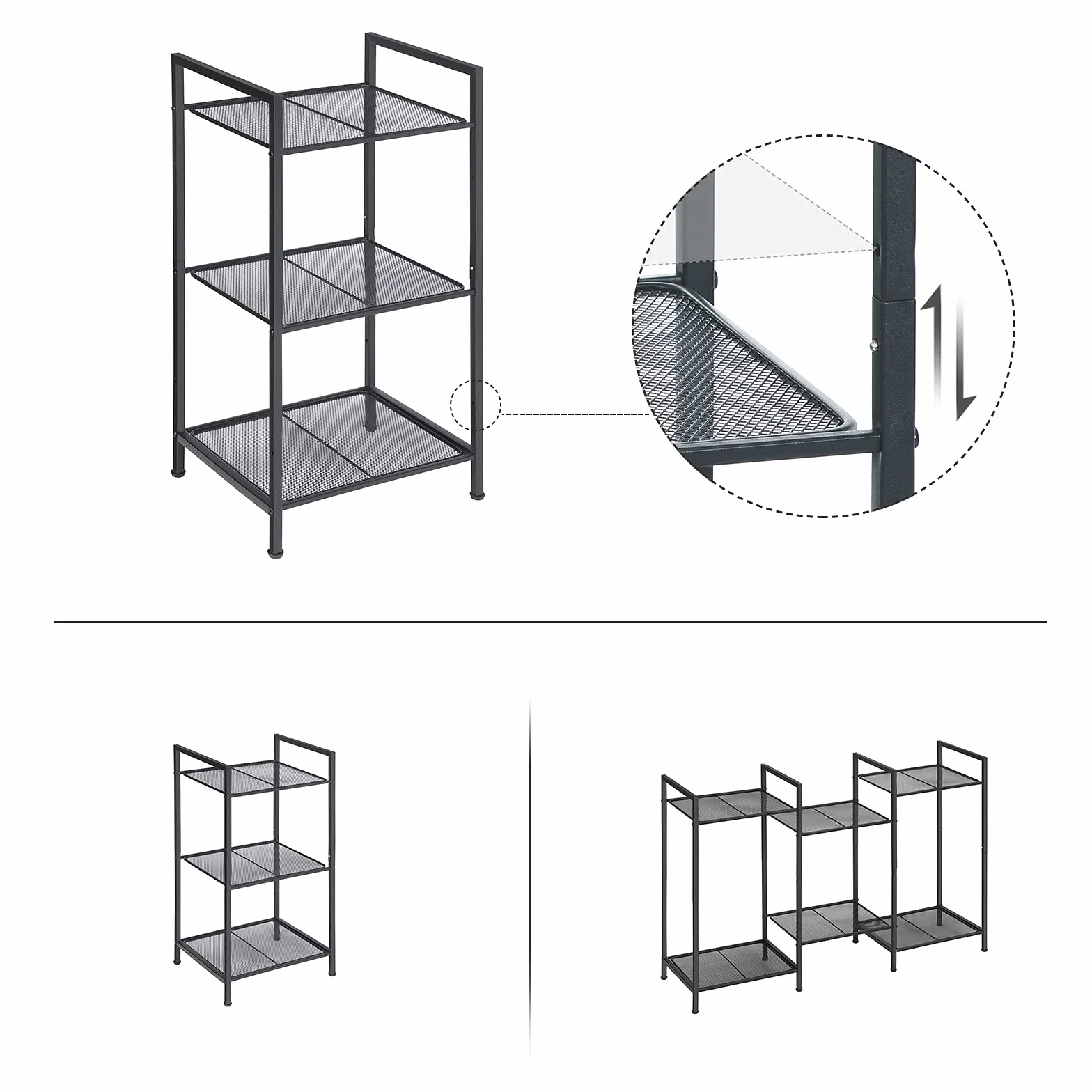 SONGMICS Regał łazienkowy metalowy 3 poziomy regulowane półki czarny BSC33BK