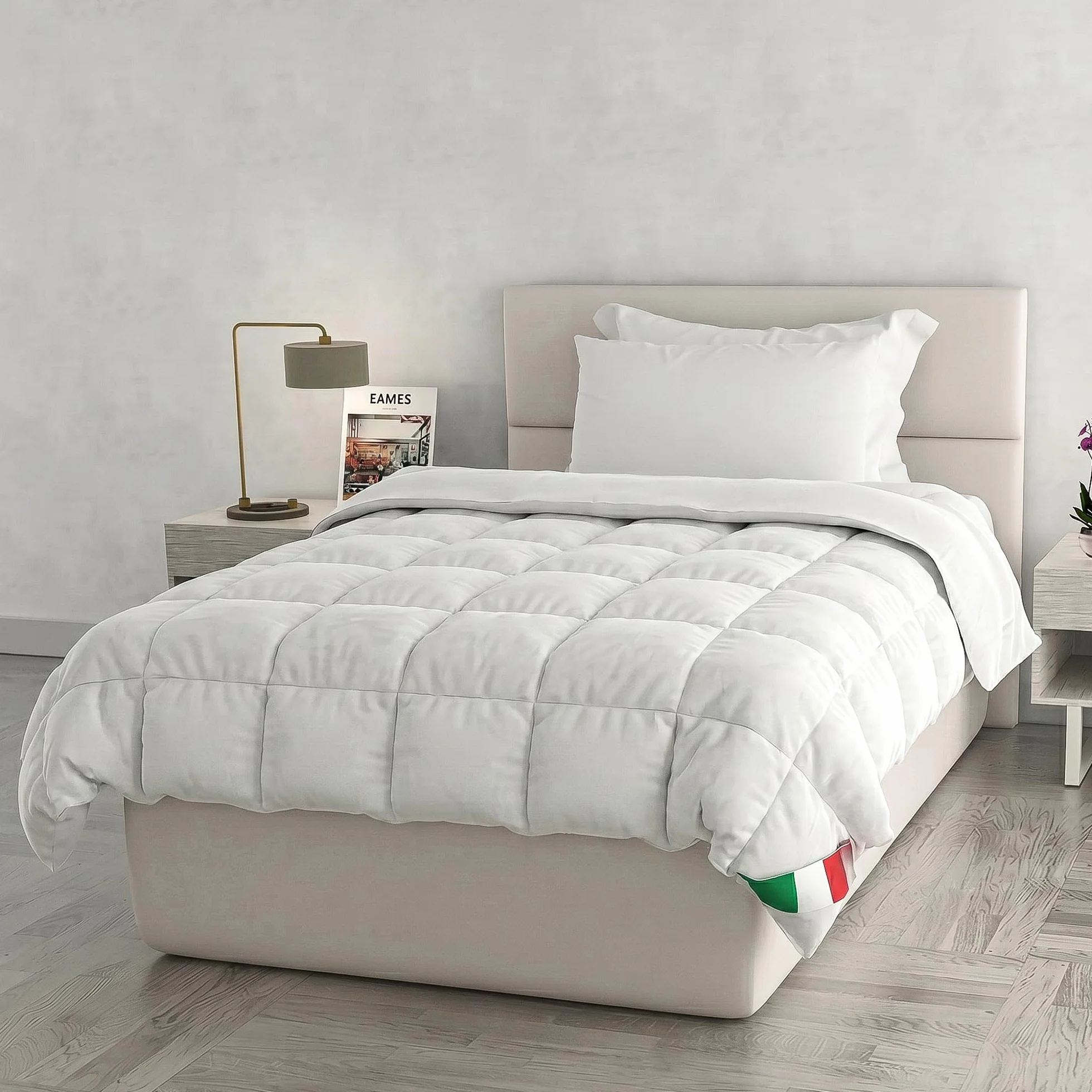 Prestige Italian Bed lniany biały zimowy pikowany 100% mikrofibra pojedynczy 150 x 200 cm