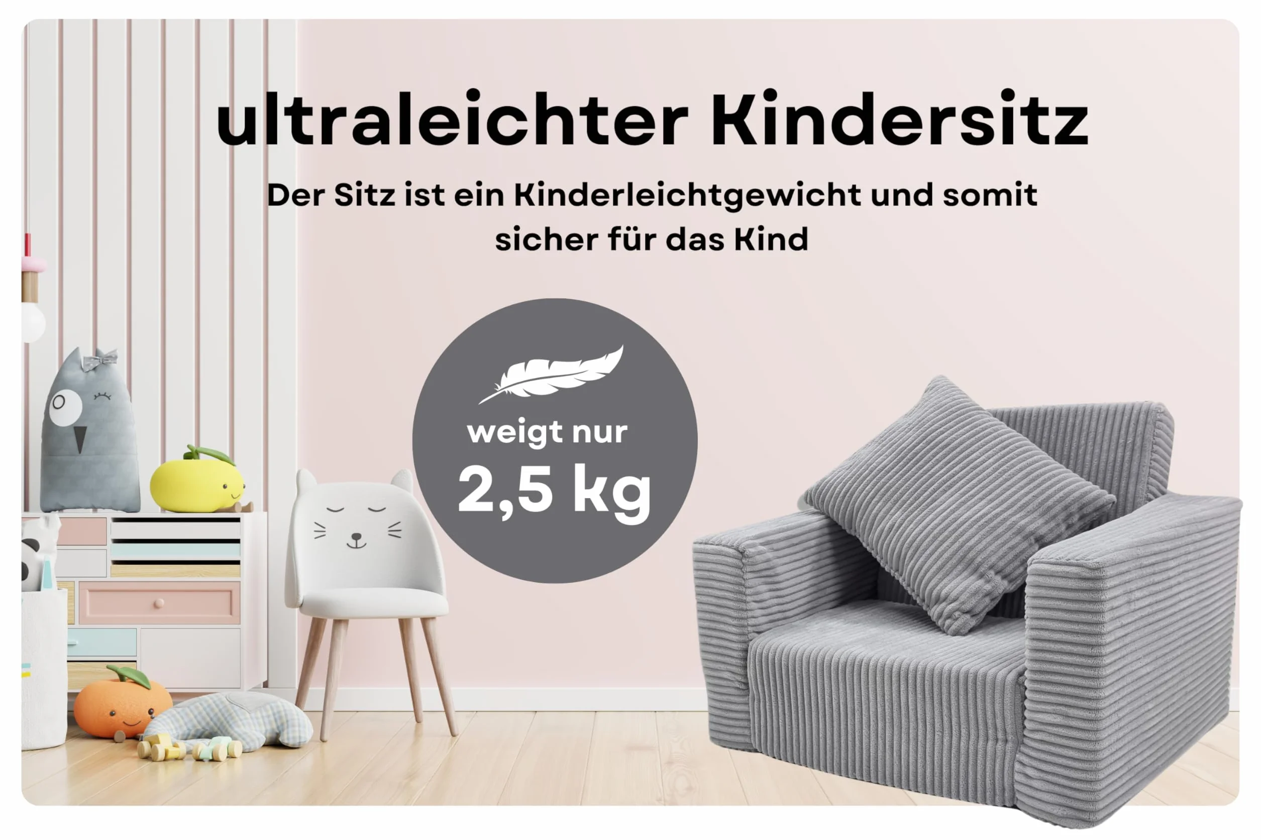 Odolplusz Składany fotel dziecięcy | Sofa dziecięca Mini-fotel dziecięcy Fotel przytulny | Meble dziecięce do pokoju dziecięcego | (sztruksowy grafit)
