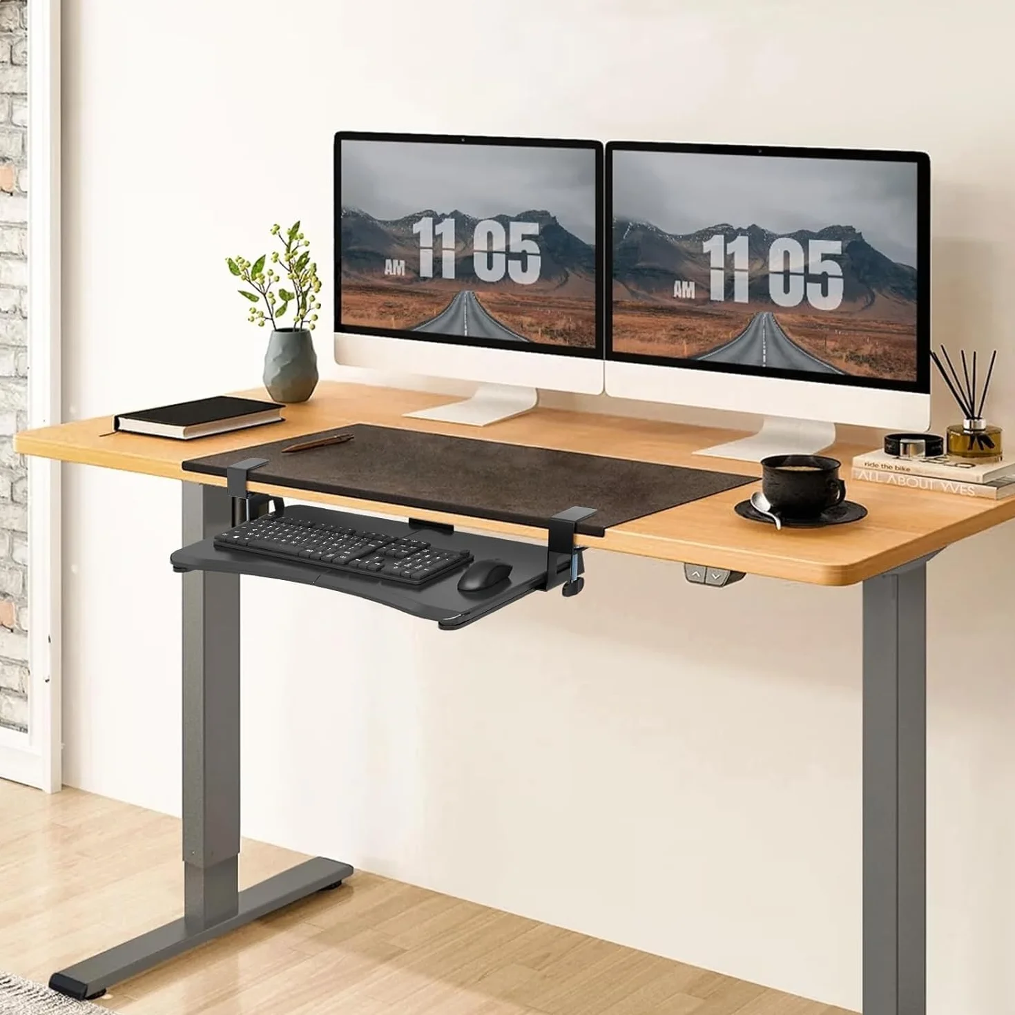 Suptek Półka na klawiaturę pod biurkiem, wysuwana z zaciskiem C, 650x300 mm, czarna DSF1