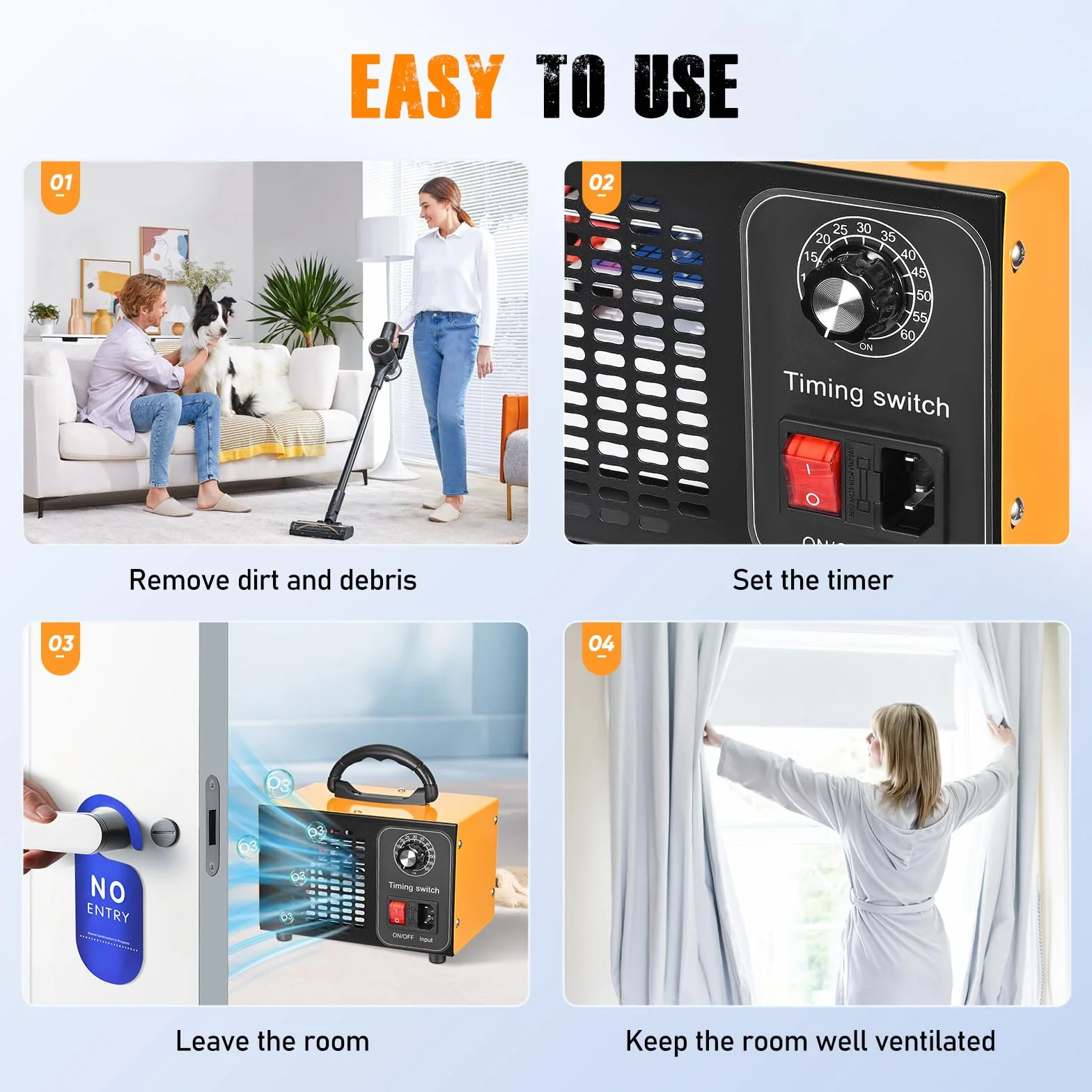 Generator ozonu 60000 mg/h 400 m² oczyszczacz powietrza O3 z timerem 60 min czarny