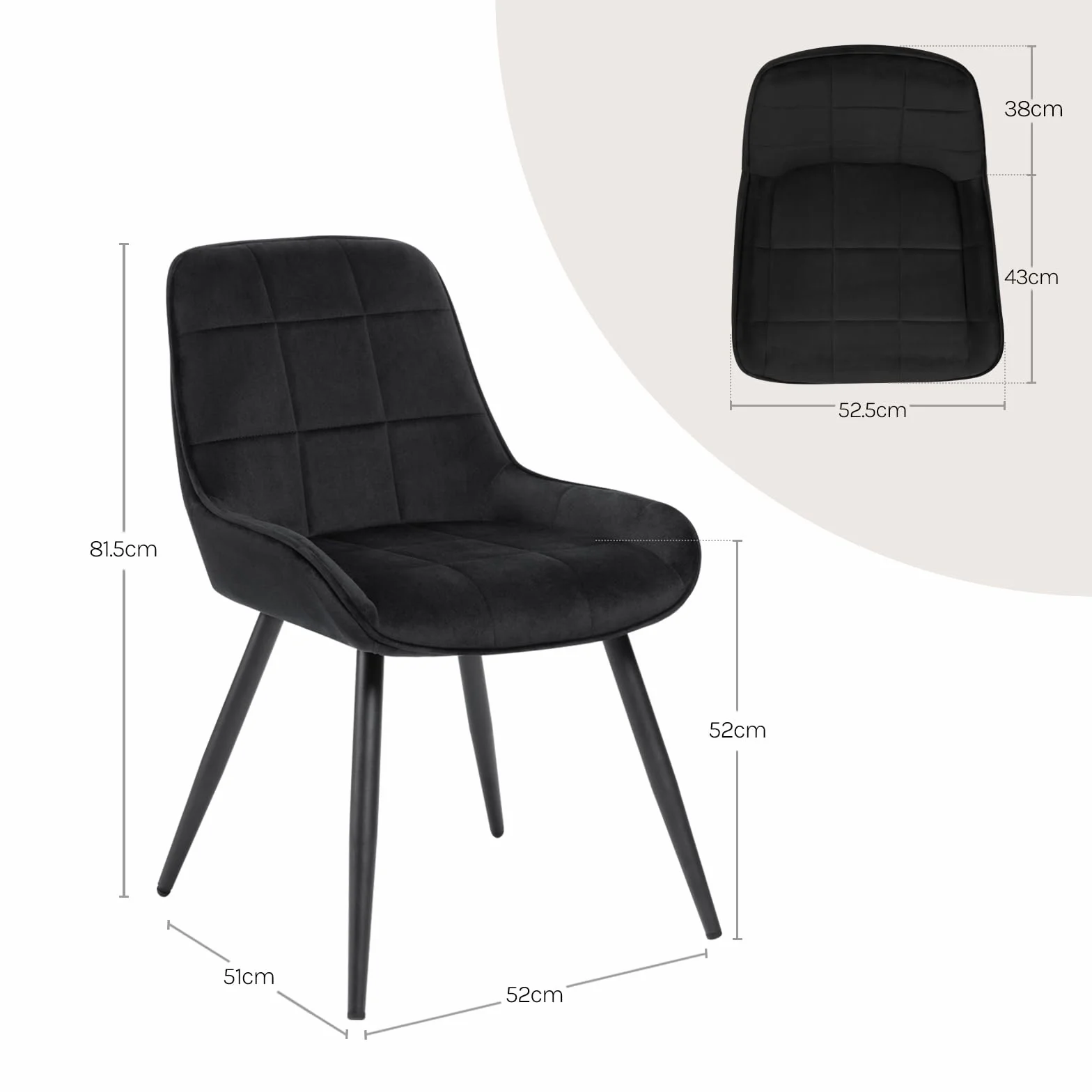 WOLTU 2 x krzesła do jadalni, tapicerowane, aksamitne, krzesło akcentujące do salonu, sypialni, kuchni, ergonomiczne krzesło z oparciem, czarne, BH331sz-2