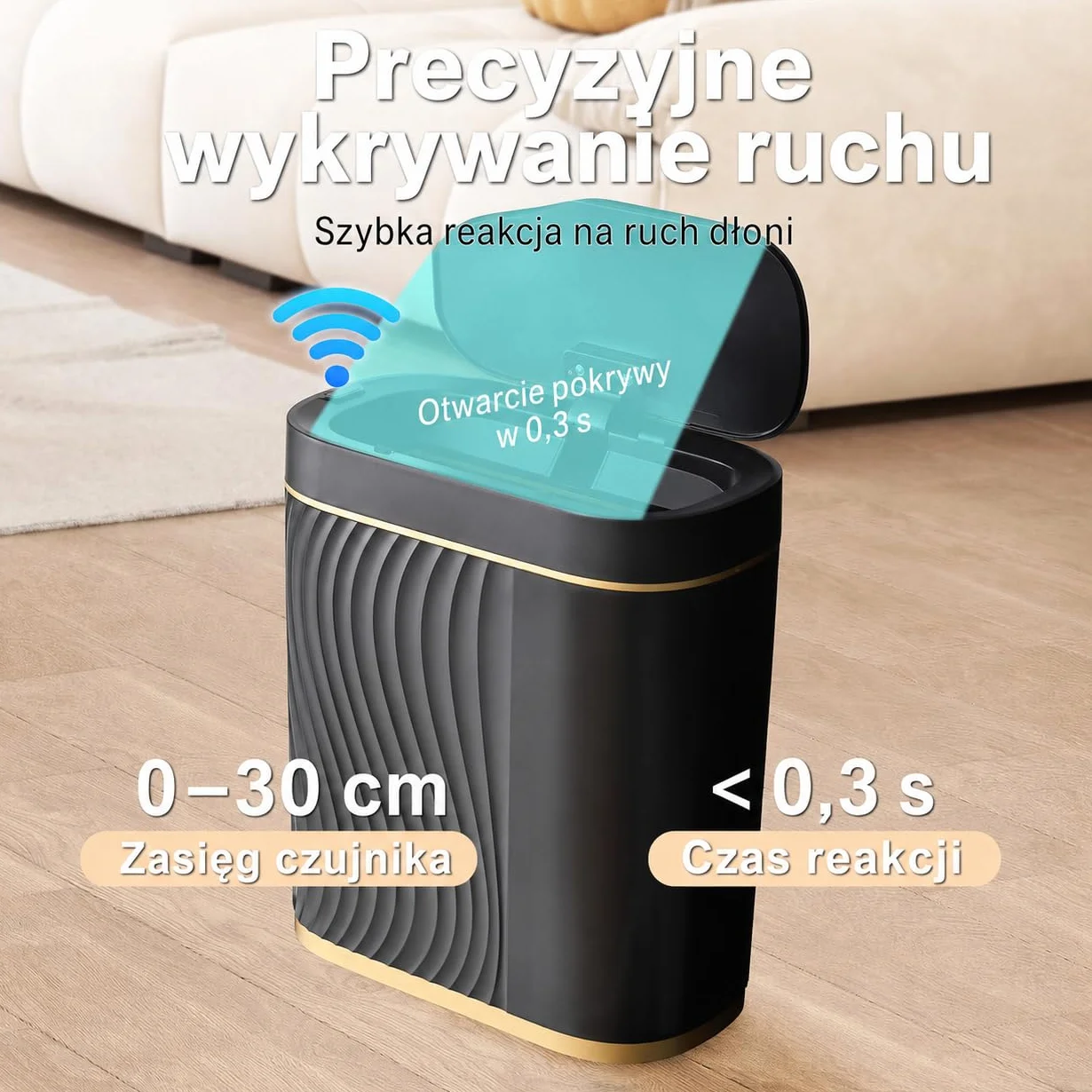 Automatyczny kosz na śmieci 8L z czujnikiem – Elektryczny pojemnik na odpady z pokrywą, hermetyczny i bezdotykowy – Kompaktowy do łazienki, kuchni, WC i biura – Cichy – Czarny