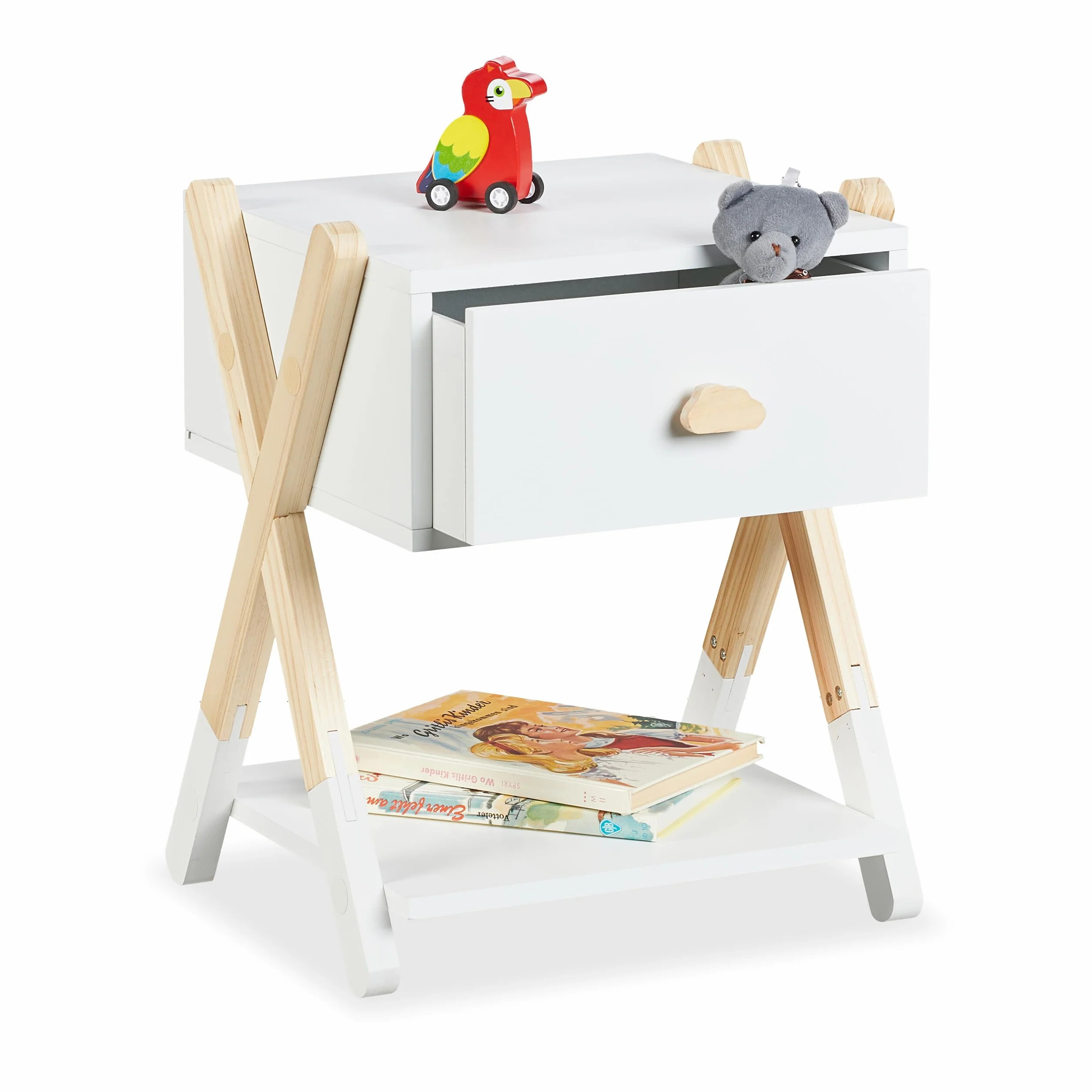 Relaxdays Stolik nocny dla dzieci 42x34x32 cm drewno MDF biały naturalny