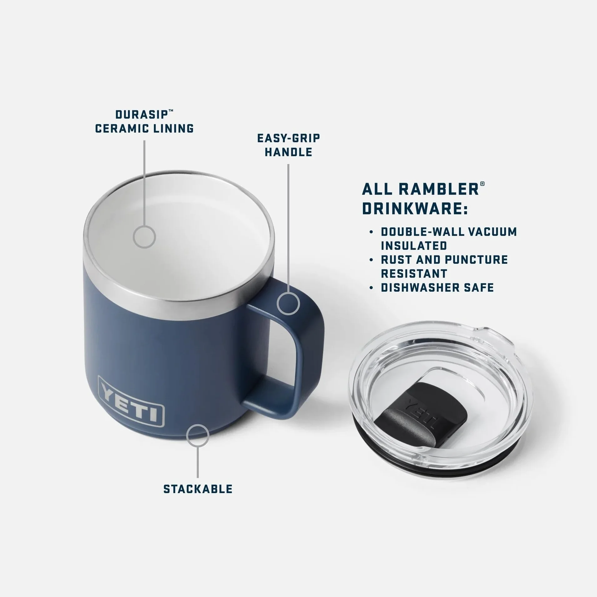 YETI Rambler 10 oz Stackable Mug with Durasip Ceramic Lining, Stainless Steel Vacuum Insulated Coffee Cup, Rescue Red