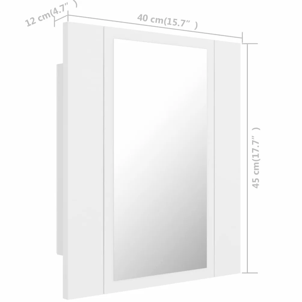 vidaXL Szafka łazienkowa z lustrem i LED, biała, 40x12x45 cm, akryl