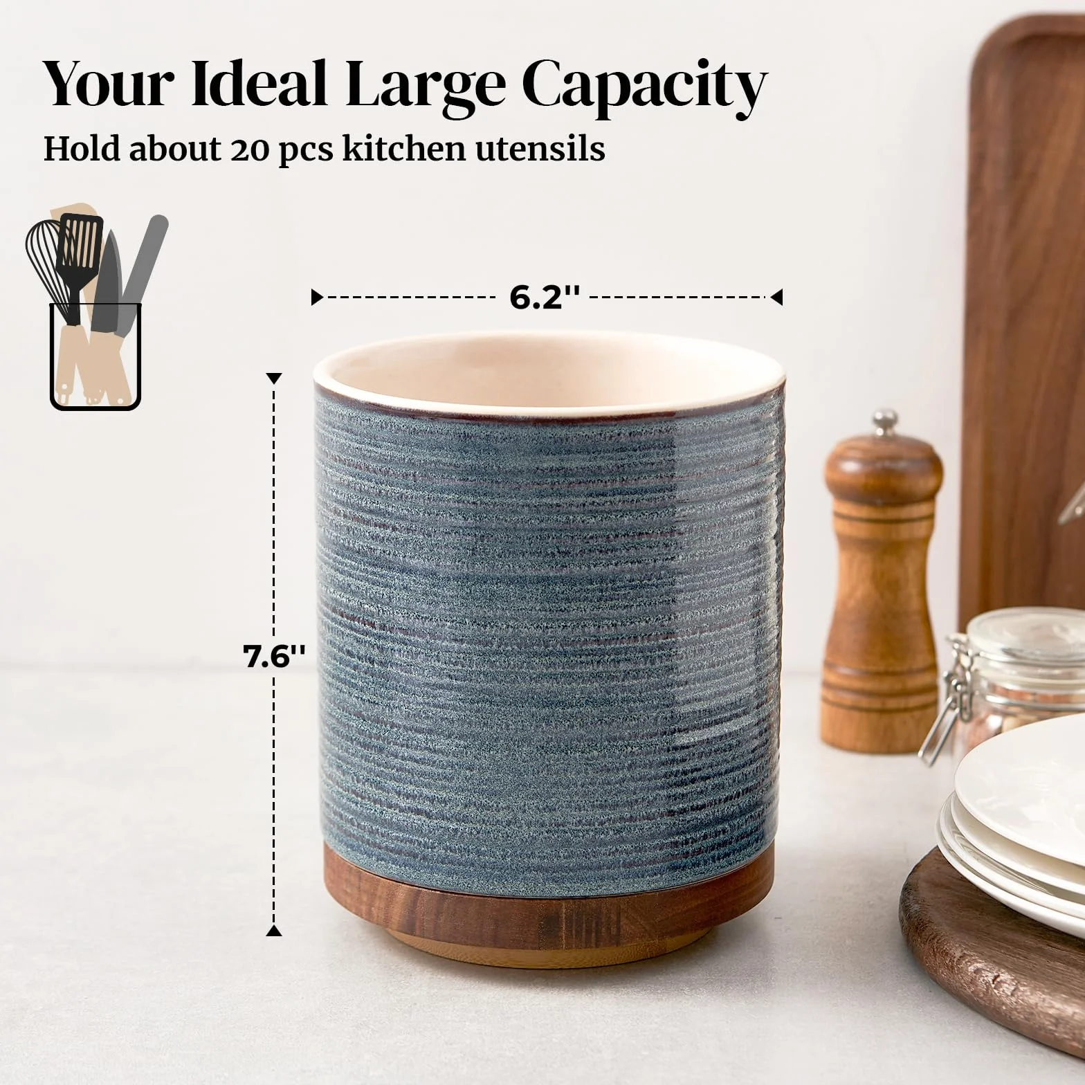 DOWAN Uchwyt na przybory kuchenne, obracany o 360°, bardzo duży uchwyt na przybory kuchenne, 19 cm, ceramiczny uchwyt na przybory kuchenne, do dekoracji kuchni, pojemnika na przybory, glazura