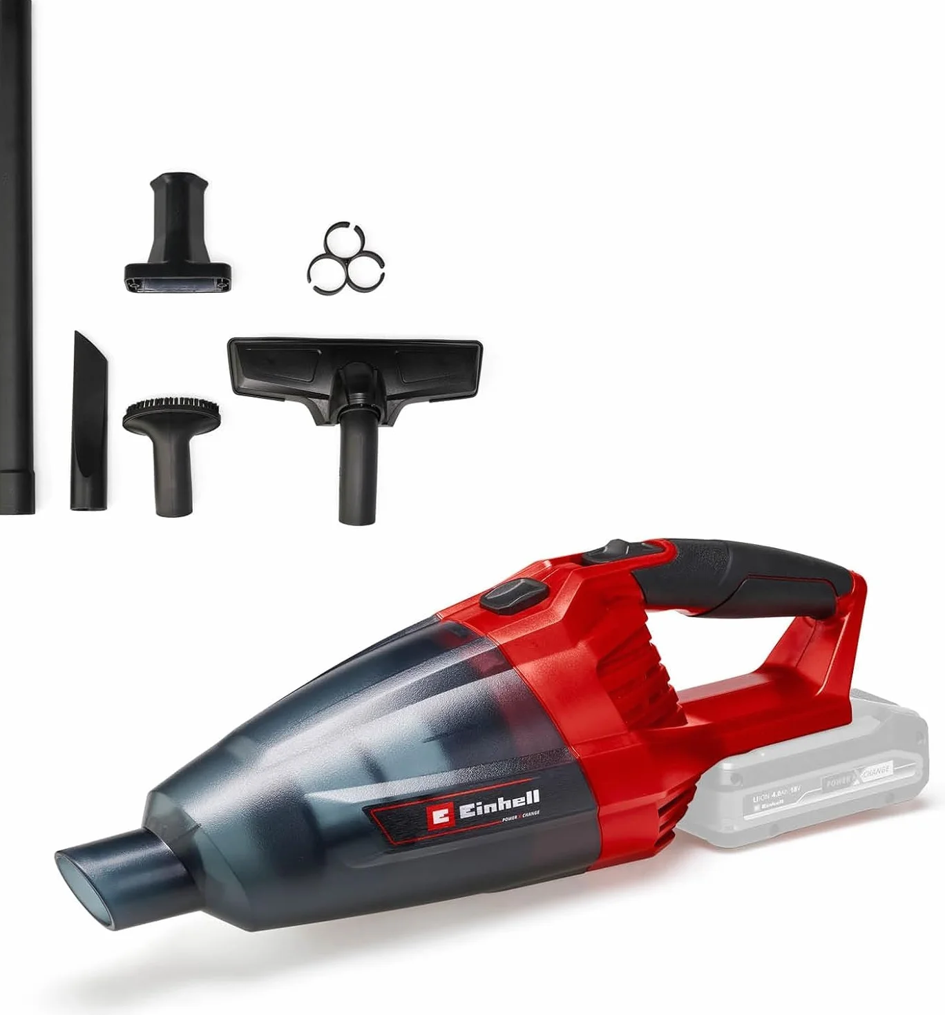 Einhell Akumulatorowy odkurzacz ręczny TE-VC 18 Li-Solo Power X-Change (litowo-jonowy, pojemnik na kurz 540 ml, w tym 3 ssawki, przedłużenie, uchwyt ścienny, bez akumulatora i ładowarki)