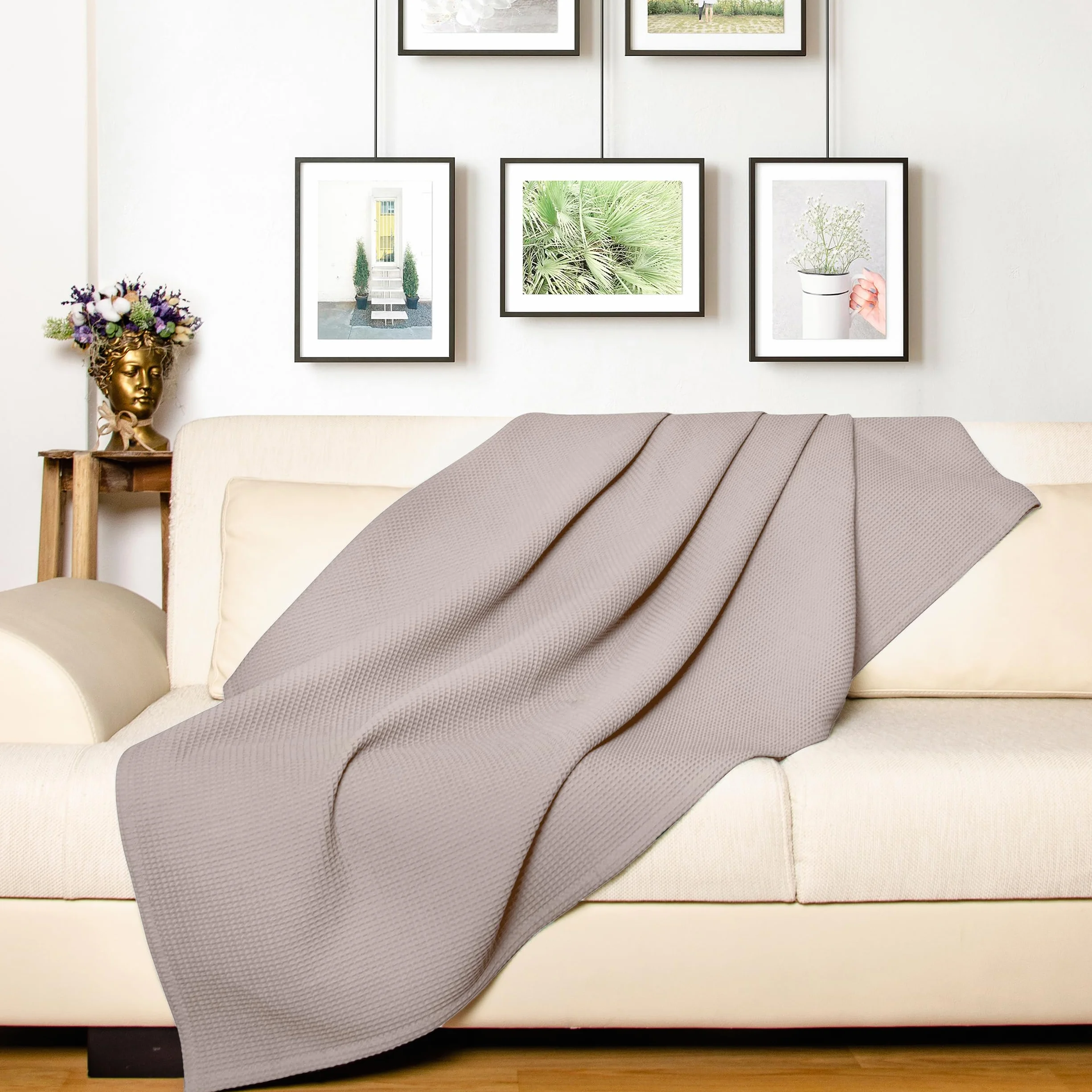 LAYNENBURG Narzuta premium 180 x 220 cm - Waflowa pique 100% bawełna - lekka narzuta domowa o wyglądzie waflowym - narzuta bawełniana jako narzuta na łóżko, narzuta na sofę, narzuta na kanapę - koc na