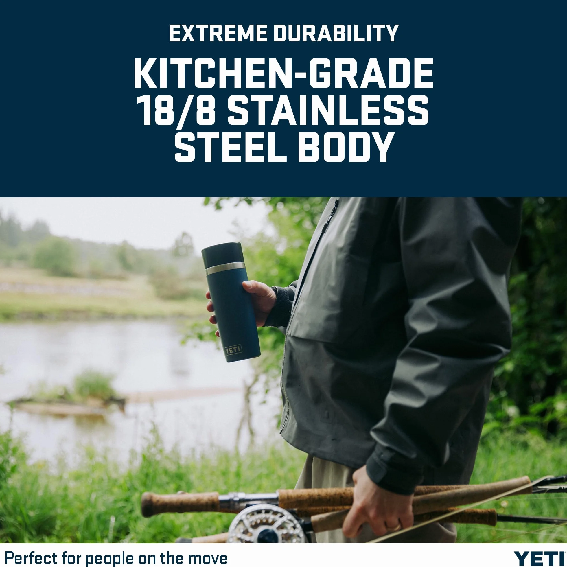 YETI Rambler 16 oz (473 ml) Travel Bottle with 100% Leakproof Hotshot Commuter Cap, Vacuum Insulated Stainless Steel Coffee Flask for Travel & Commute, Navy