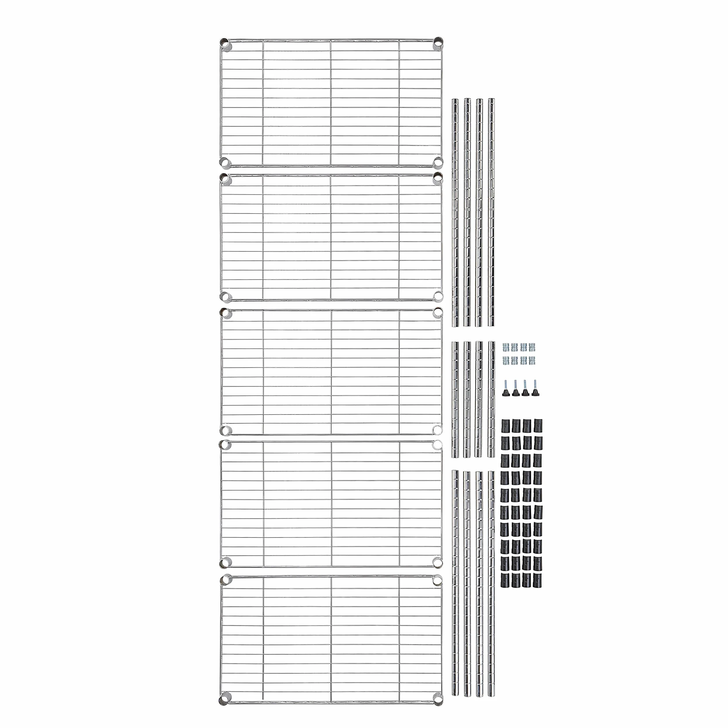 Amazon Basics Wąska szafka do przechowywania, z 5 półkami o regulowanej wysokości, z nóżkami poziomującymi, udźwig maksymalny 453 kg, 34 x 58,9 x 152,5 cm (gł. x szer. x wys.), chrom