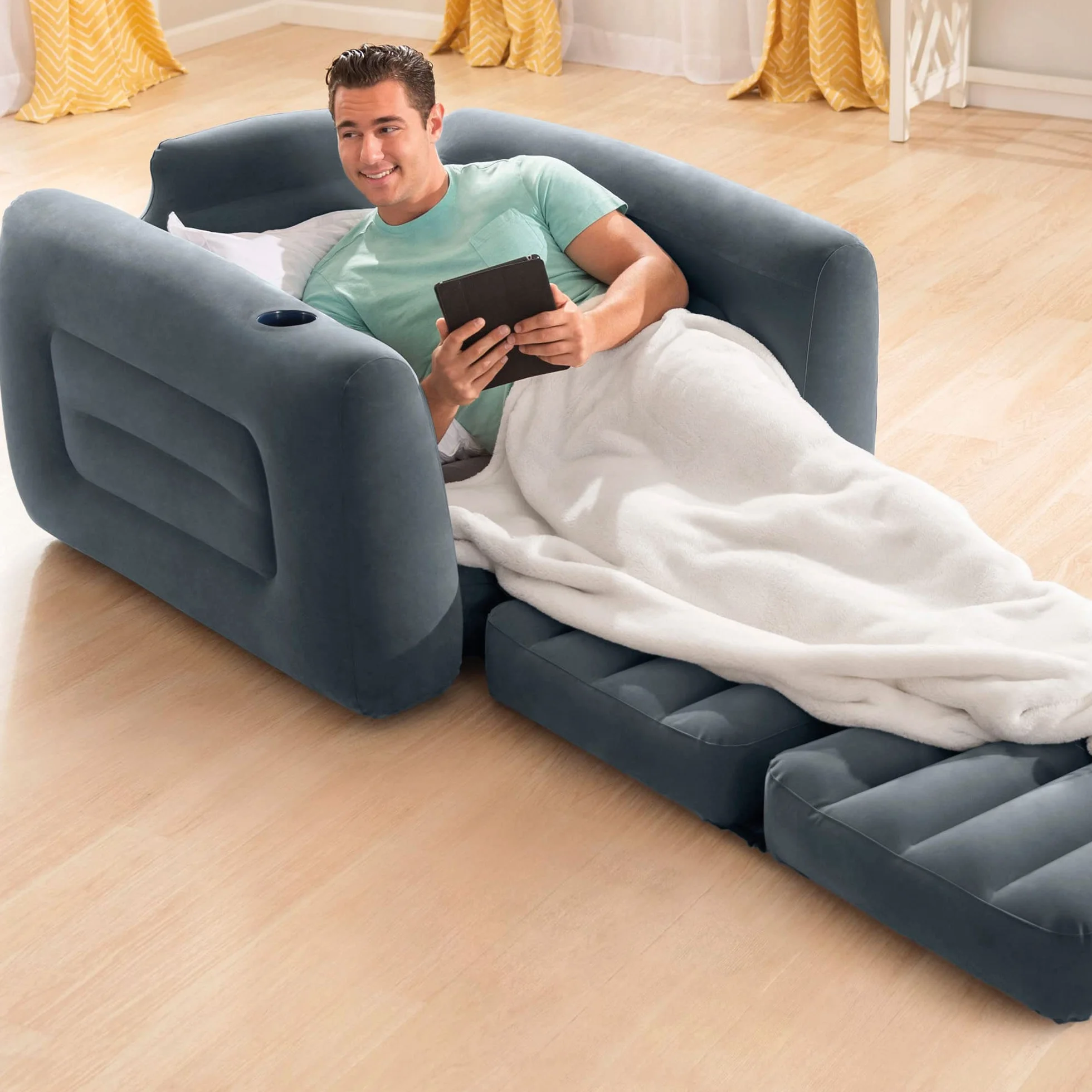 Intex Dmuchany Fotel, Szary, 117 x 224 x 66 cm