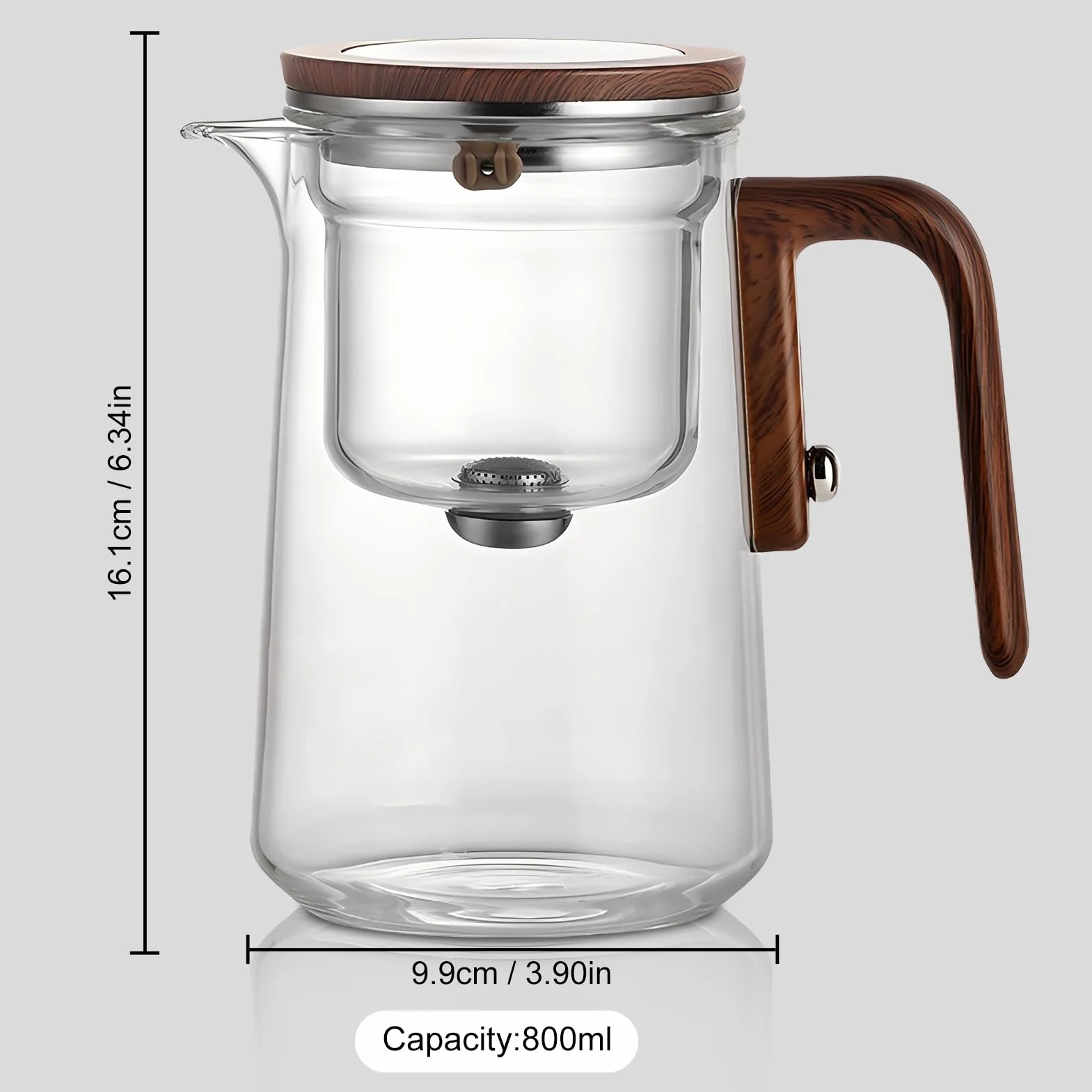 Magiczny szklany czajniczek z wypełniaczem wody i sitkiem – dozownik kontroli prasy Enchantipot do dobrego samopoczucia i popołudniowej herbaty (800 ml)