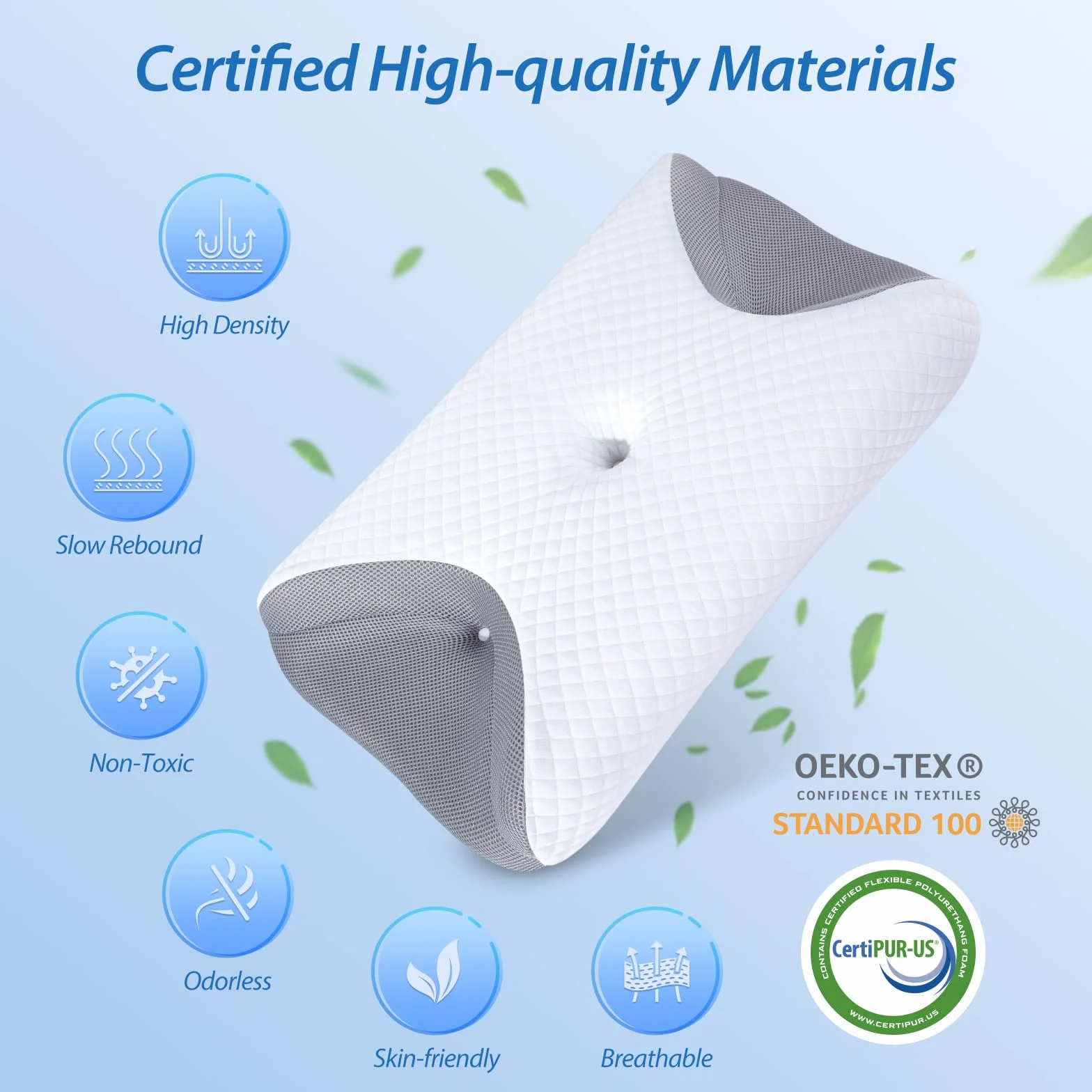 HOMCA Poduszka CPAP Memory Foam 65x40x9/11cm Szary