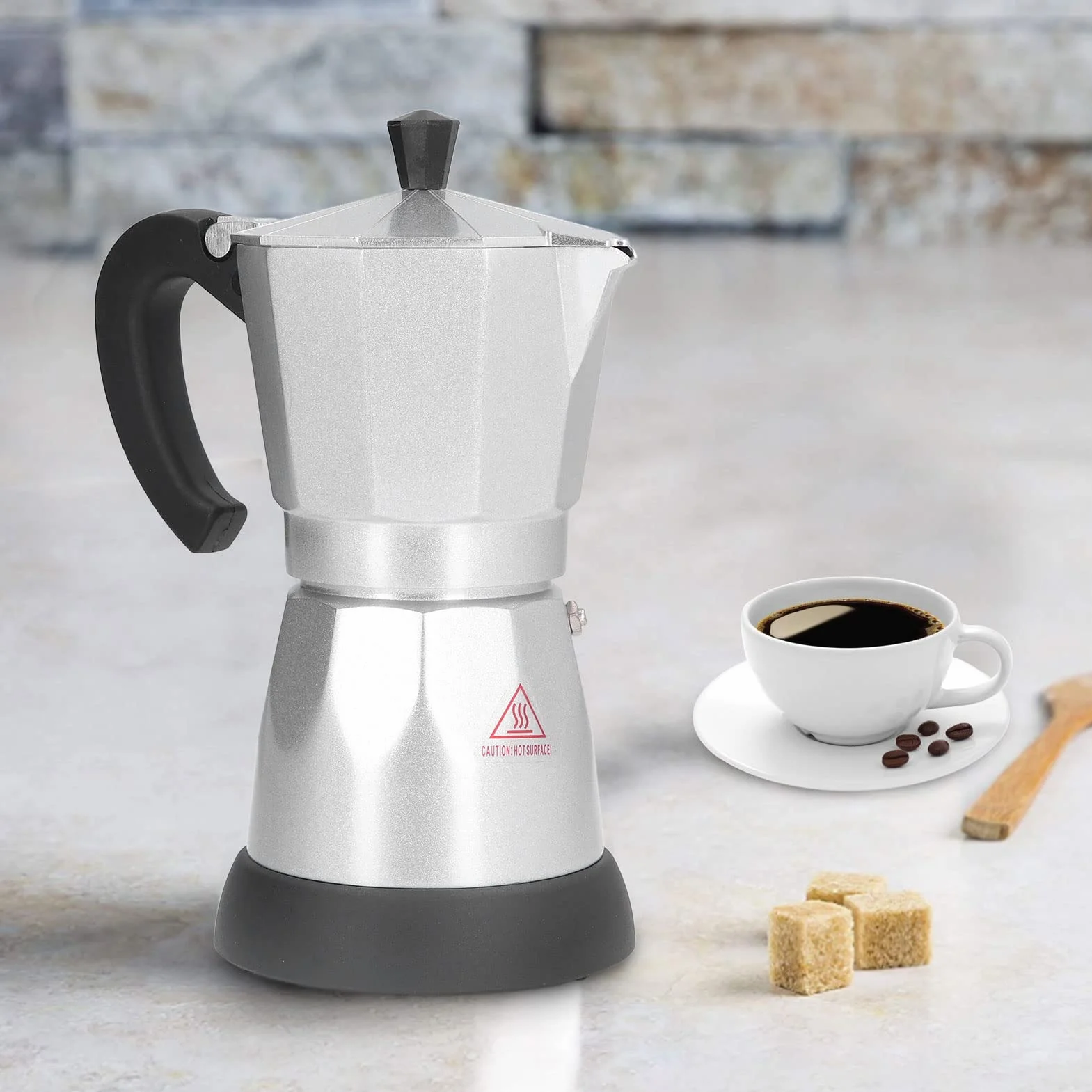BuyWeek Elektryczny zaparzacz do espresso, 480 W, elektryczna maszyna do espresso, aluminiowy dzbanek Moka Pot 300 ml, wtyczka EU 220 V-240 V