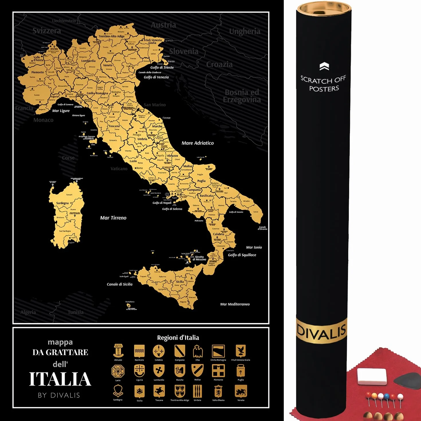 Divalis Mapa zdrapka Włochy - Duża mapa zdrapka Włochy - Scratch off Italy Map - Scratchable Poster
