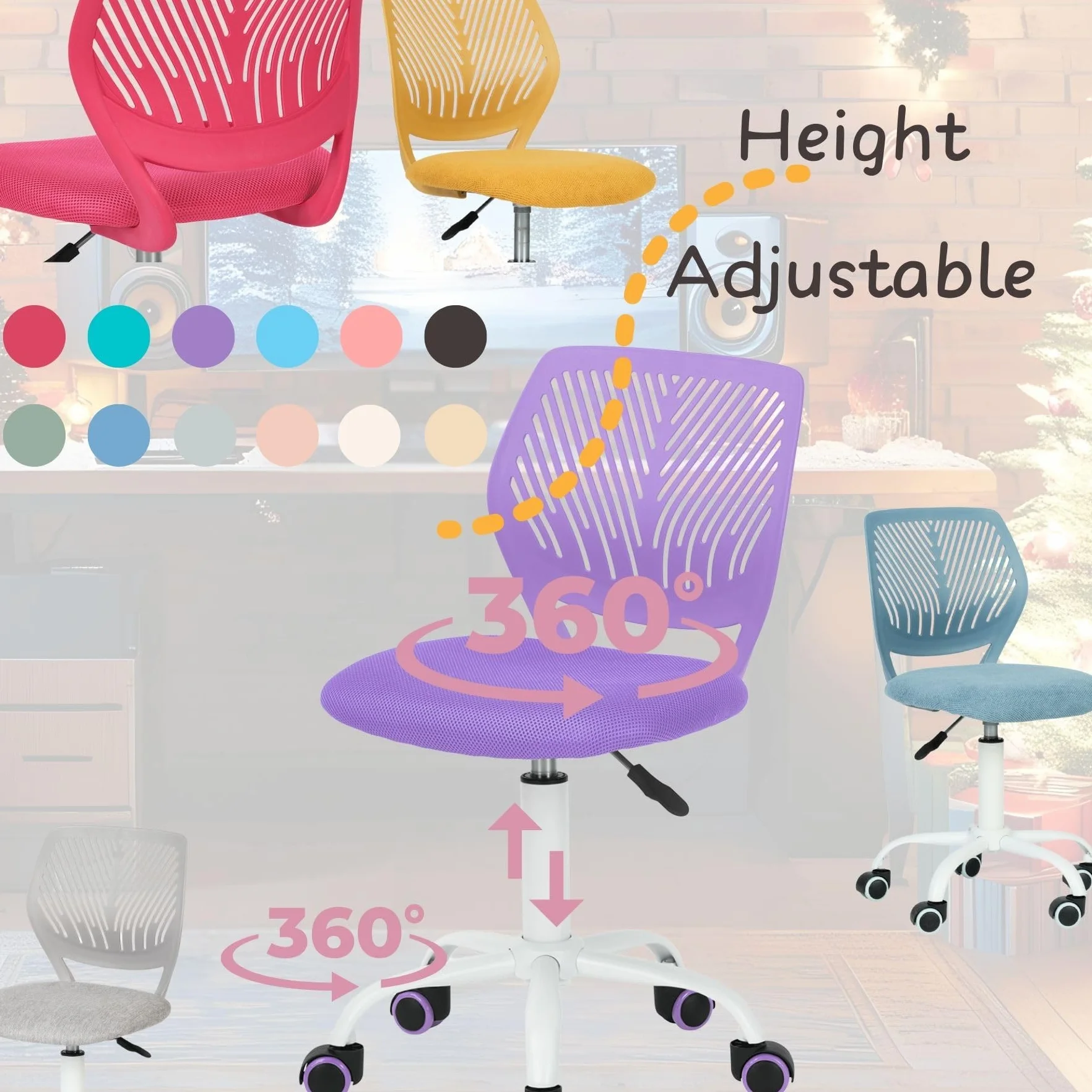 FurnitureR Krzesła obrotowe do jadalni, 1 szt., krzesło kuchenne, tapicerowane krzesło, krzesło obrotowe, wygodne krzesło z kółkami, oparcie, krzesło bez rękawów do jadalni, salonu, turkusowe, M