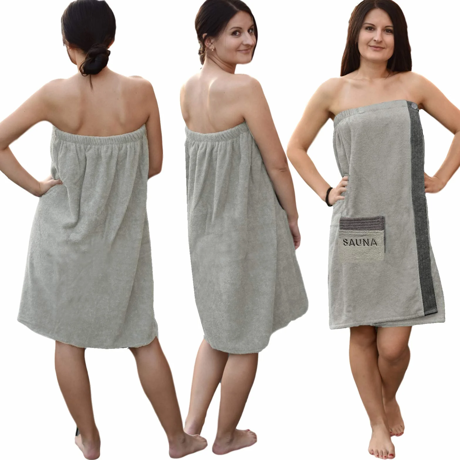 JEMIDI Kilt frotte Sarong M-XXL dla kobiet i mężczyzn, kolor antracytowy, szary, z haftem, 100% bawełna, kilt do sauny, sarong, ręcznik do sauny (damski)