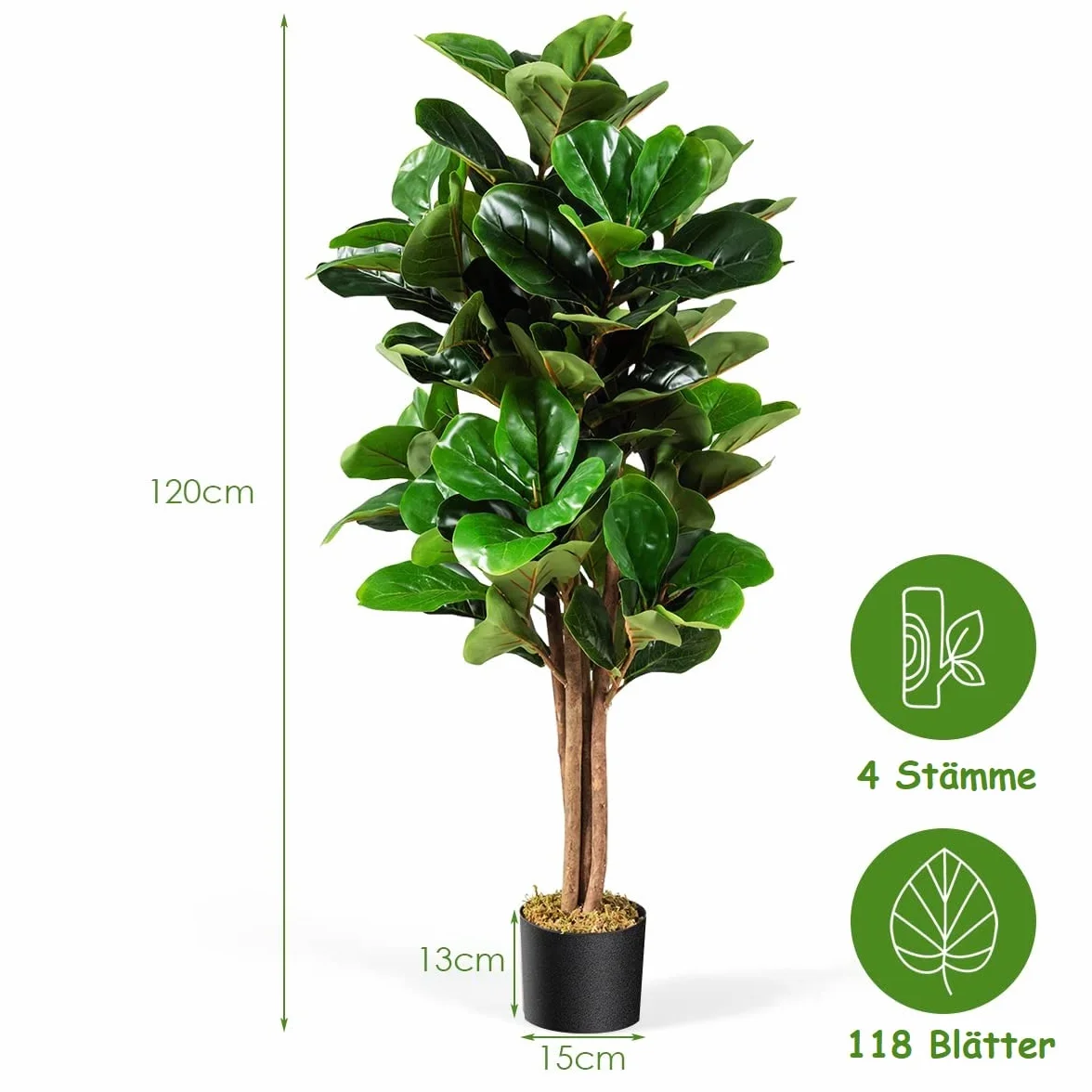 COSTWAY Sztuczna roślina figowa 120 cm z doniczką, zielona dekoracja do domu