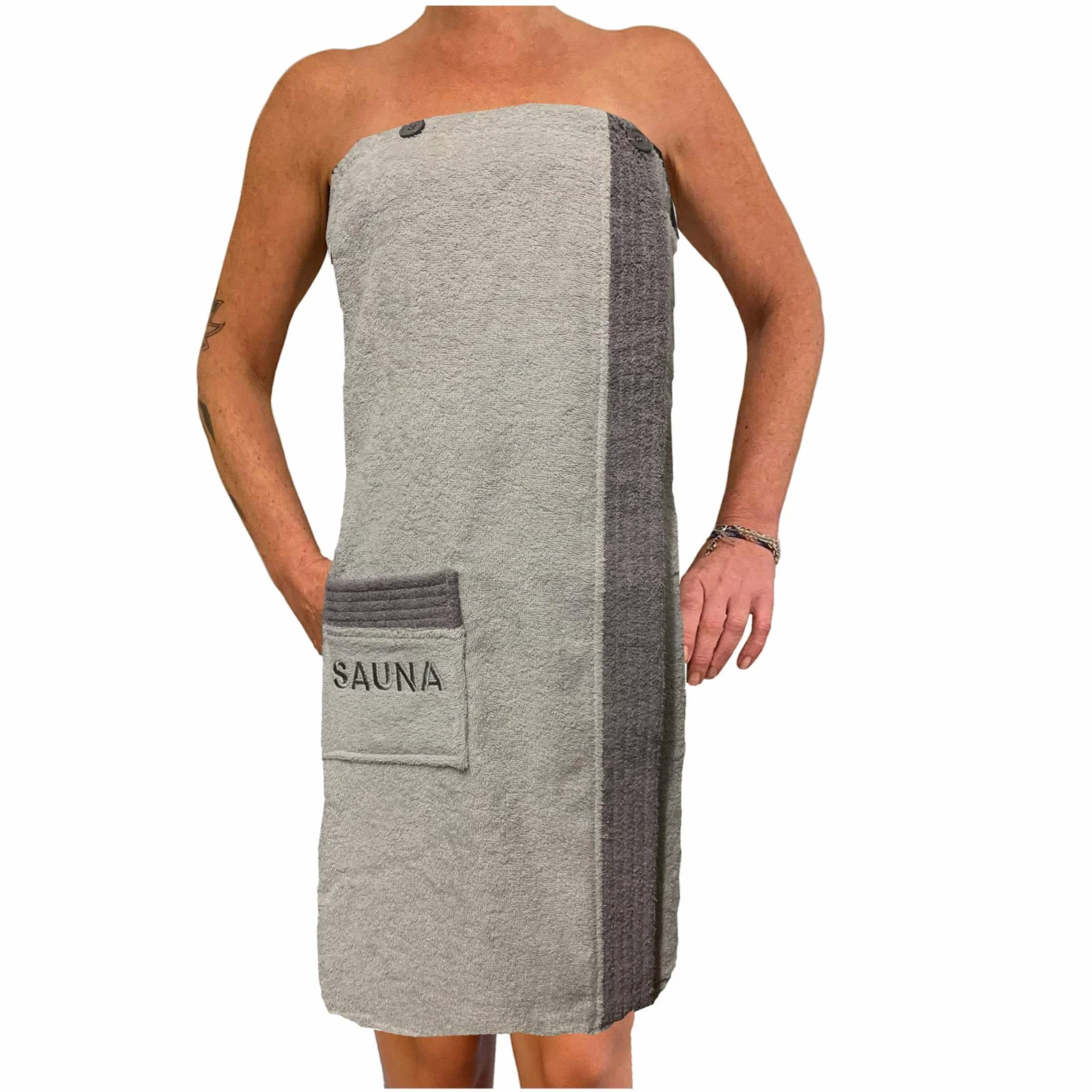 JEMIDI Kilt frotte Sarong M-XXL dla kobiet i mężczyzn, kolor antracytowy, szary, z haftem, 100% bawełna, kilt do sauny, sarong, ręcznik do sauny (damski)