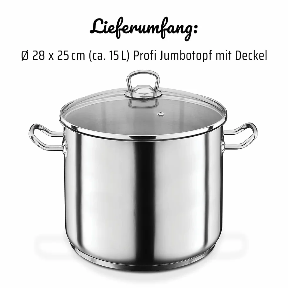 GSW 643437 profesjonalny garnek Jumbo ze szklaną pokrywką 28 x 25 cm/ok. 15,0 l, stal nierdzewna, srebrny, 28 cm, 2 sztuki