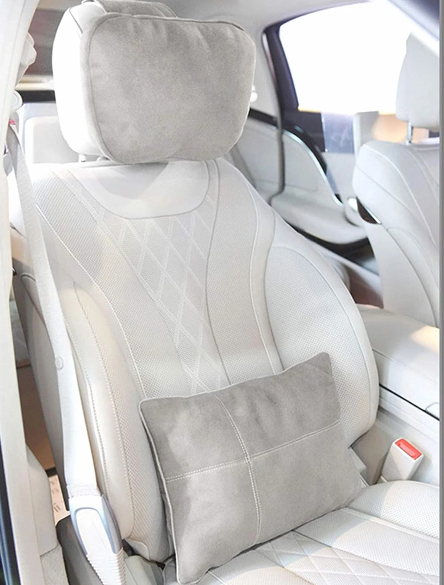 Kwak's zestaw poduszek na zagłówek, Maybach Design S klasa, super miękka poduszka na zagłówek samochodowy, podparcie lędźwiowe, poszewka ze sztucznego zamszu PP, bawełniana wypełniona poduszka (szara)