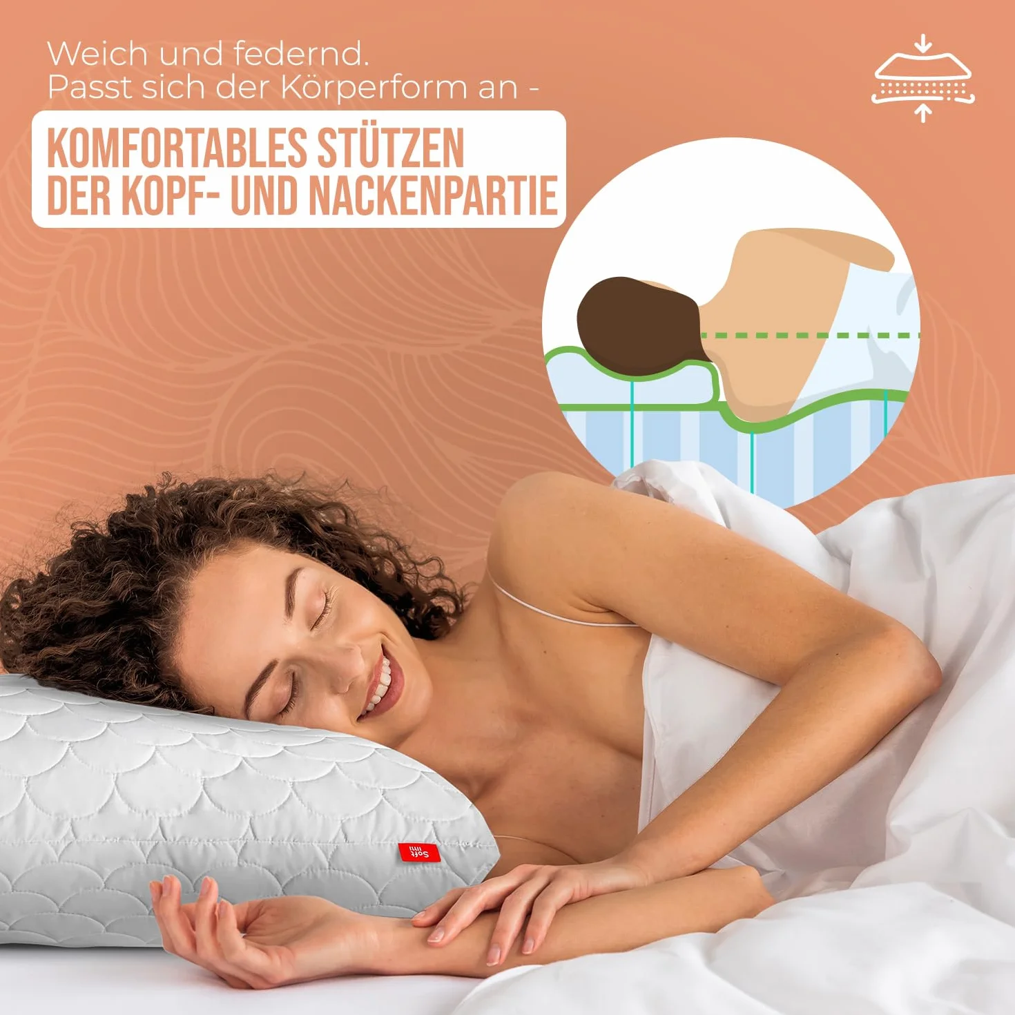 Pikowana poduszka premium SOFTIMI – antyalergiczna – antyroztoczowa – bezzapachowa do natychmiastowego użytku – z regulacją twardości (zestaw 2 szt. 70 x 80 cm)