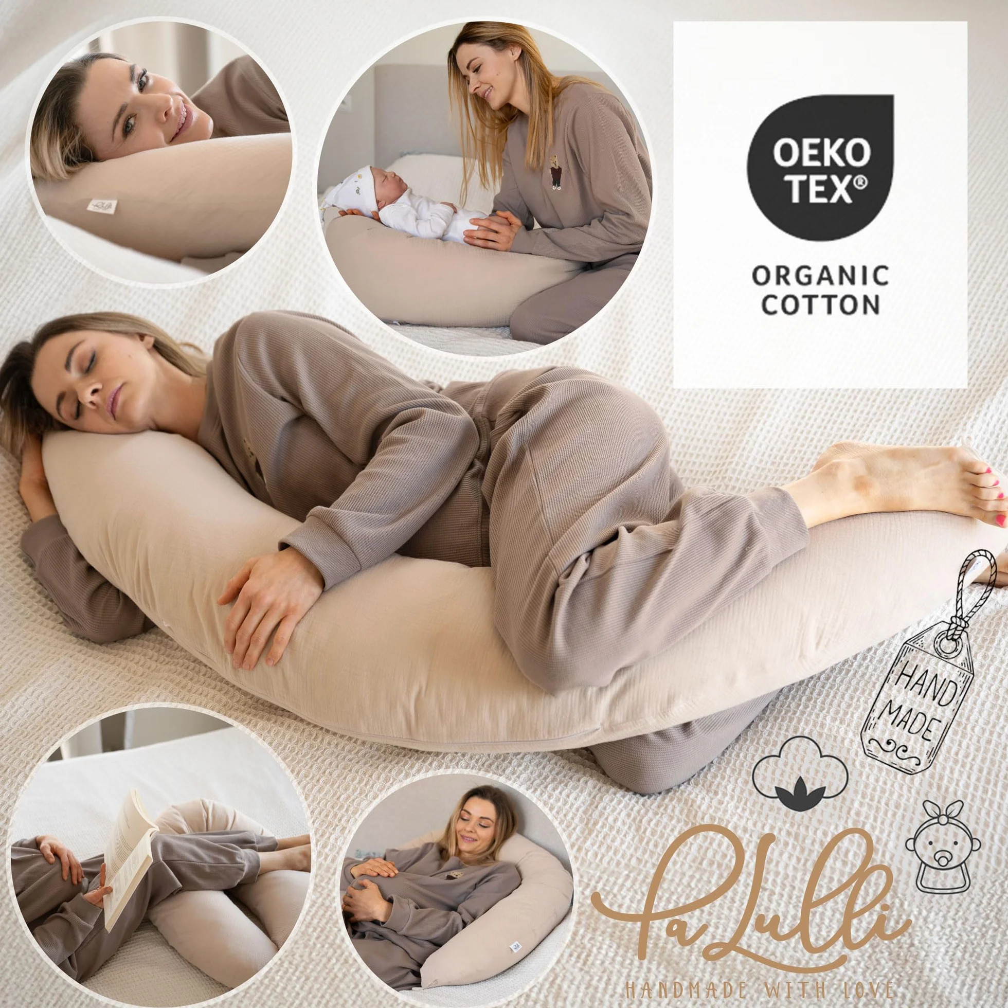 PaLulli Ergonomiczna poduszka do karmienia XXL 190 x 30 cm bawełna bio-muślinowa