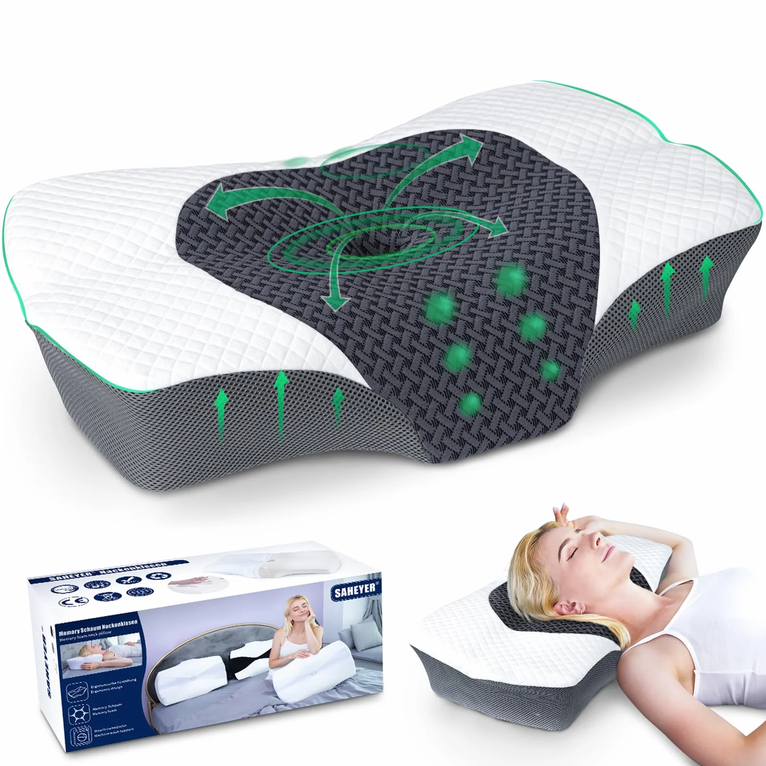 Poduszka Pod Szyję Poduszka z Pianki Memory, Poduszka Ortopedyczna i Poduszka do Spania, Ergonomiczna Poduszka Pod Szyję Zapewniająca Optymalne Wsparcie we Wszystkich Pozycjach do Spania