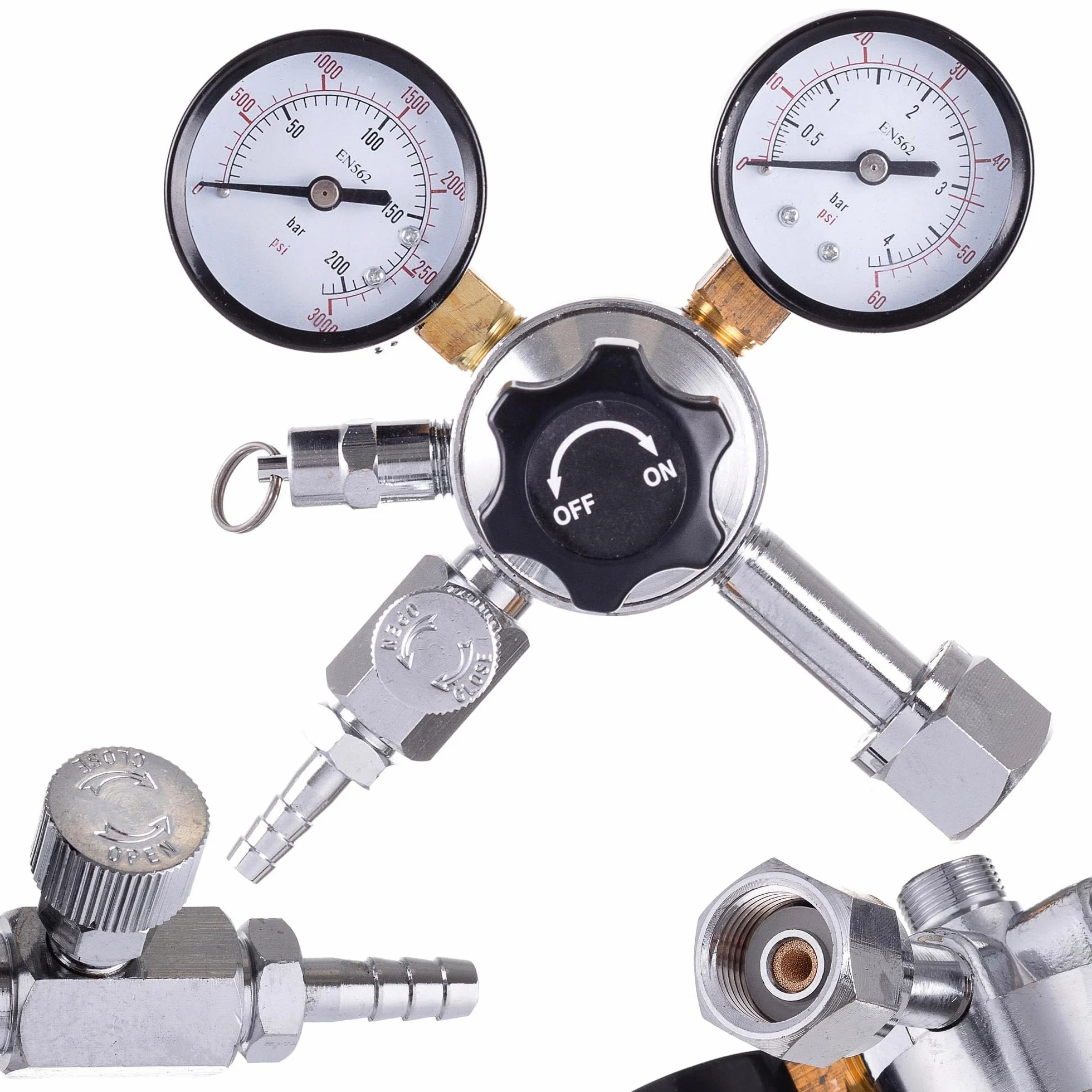 Reduktor ciśnienia CO2 - dwutlenek węgla - podwójny manometr regulator ciśnienia do piwa, strzelnicy do piwa