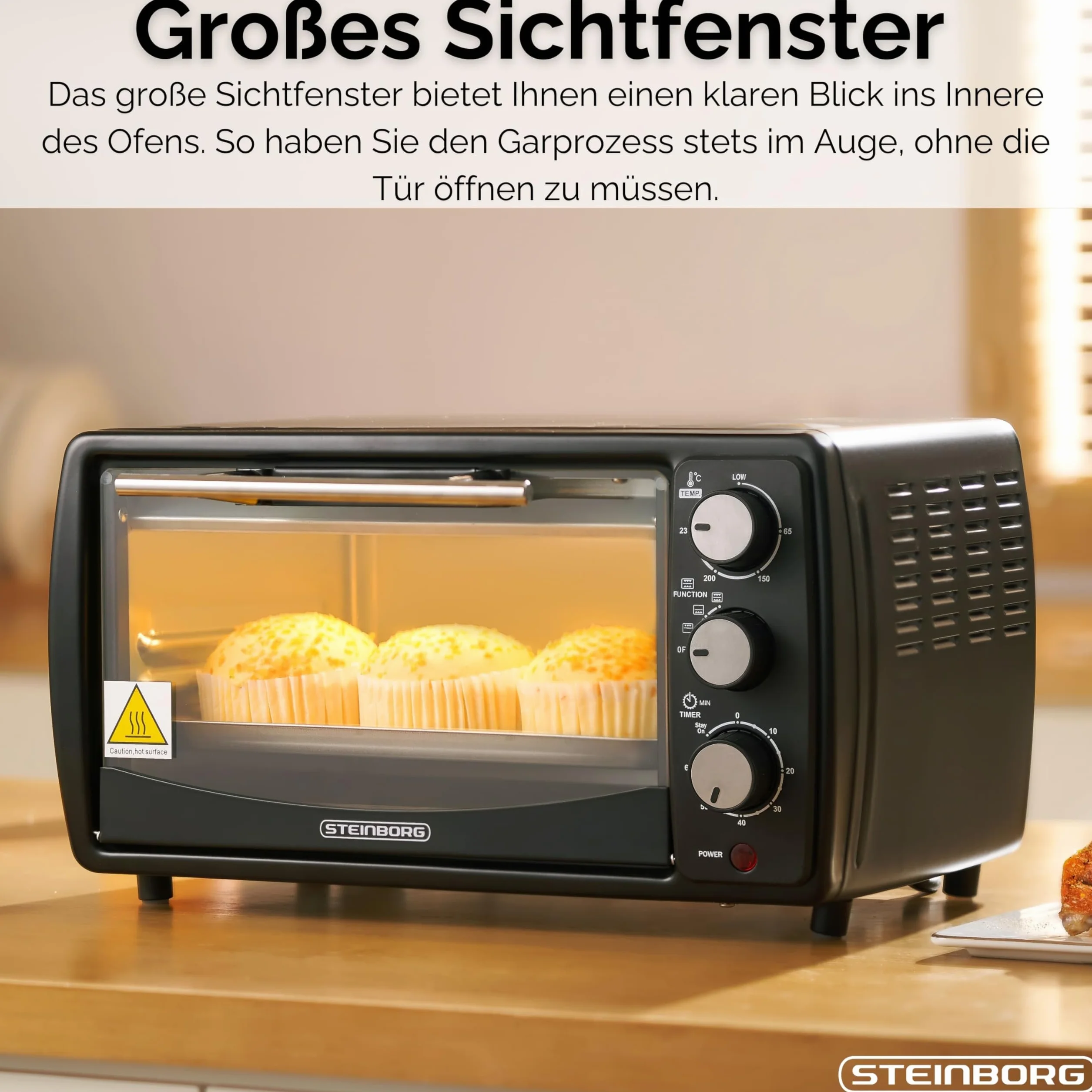 Steinborg Mini piekarnik 13 l 1200 W z timerem, grzanie górne i dolne, wolnostojący