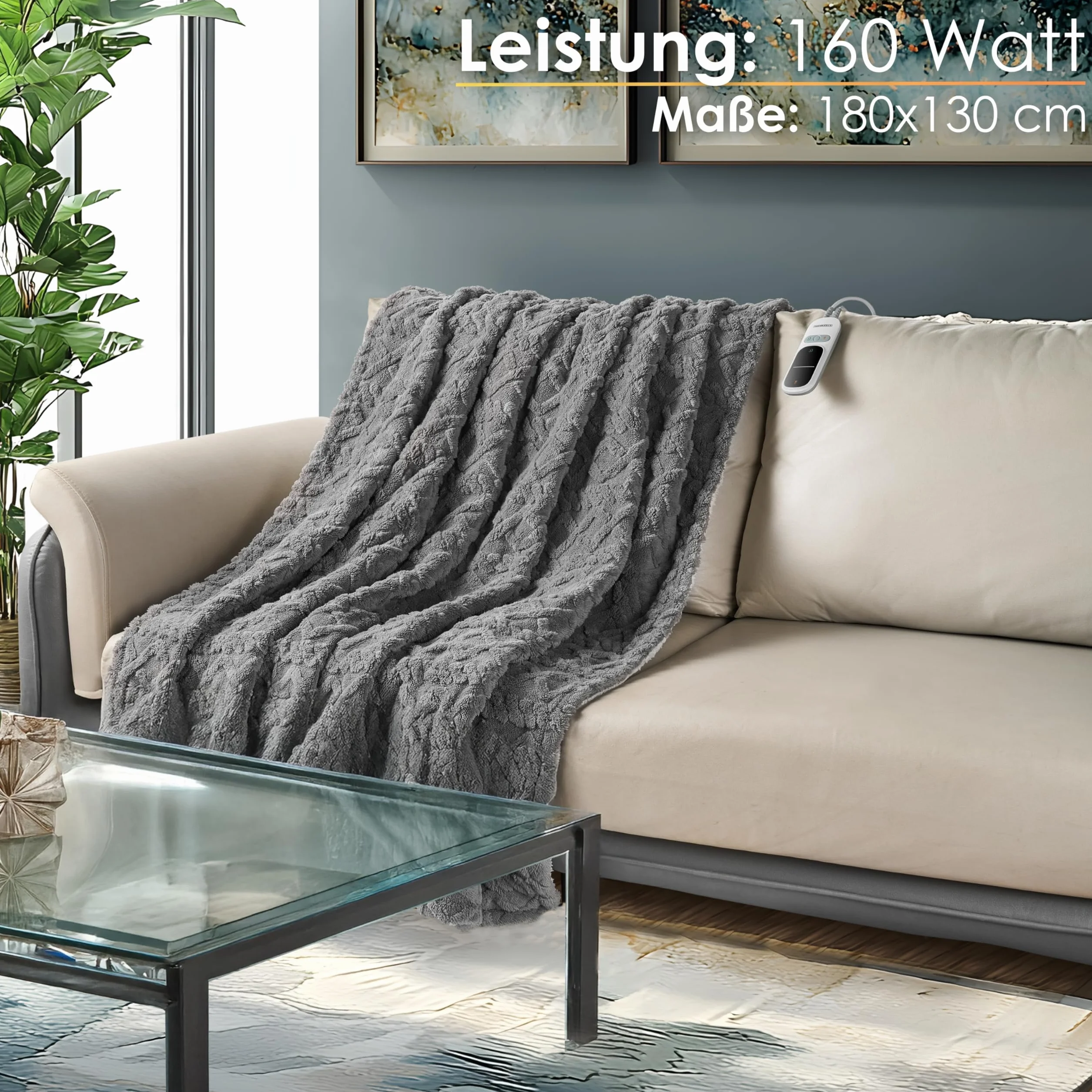 Koc grzewczy z automatycznym wyłącznikiem, przytulny, 180 x 130 cm, elektryczny koc grzewczy, koc na łóżko, sofę, koc termiczny, 9 stopni prania w temperaturze do 40°C