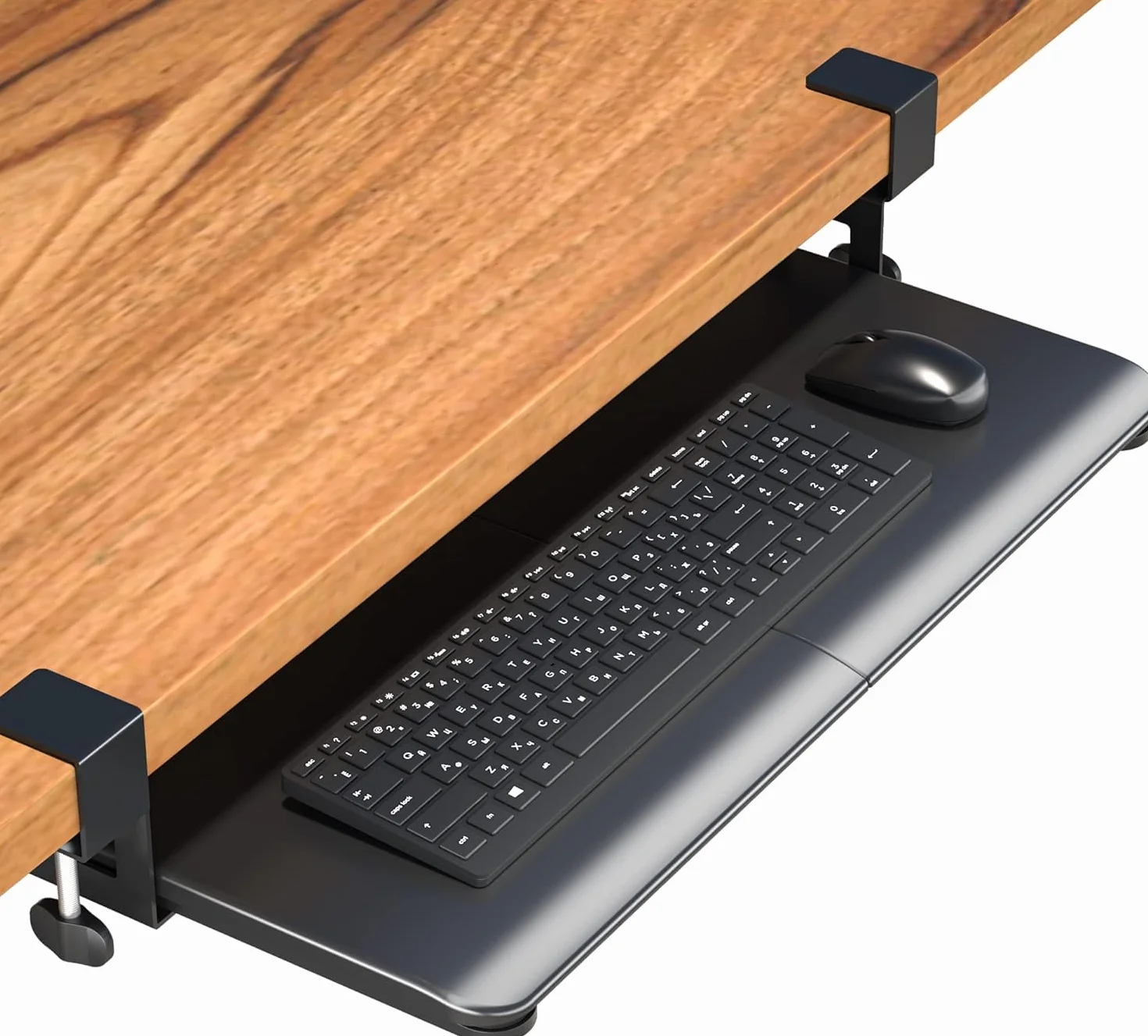 BONTEC Taca na Klawiaturę Pod Biurko, Wysuwana Szuflada na Klawiaturę z Solidnym Zaciskiem C, 650 x 300 mm, Ergonomiczne Rozwiązanie do Domu i Biura