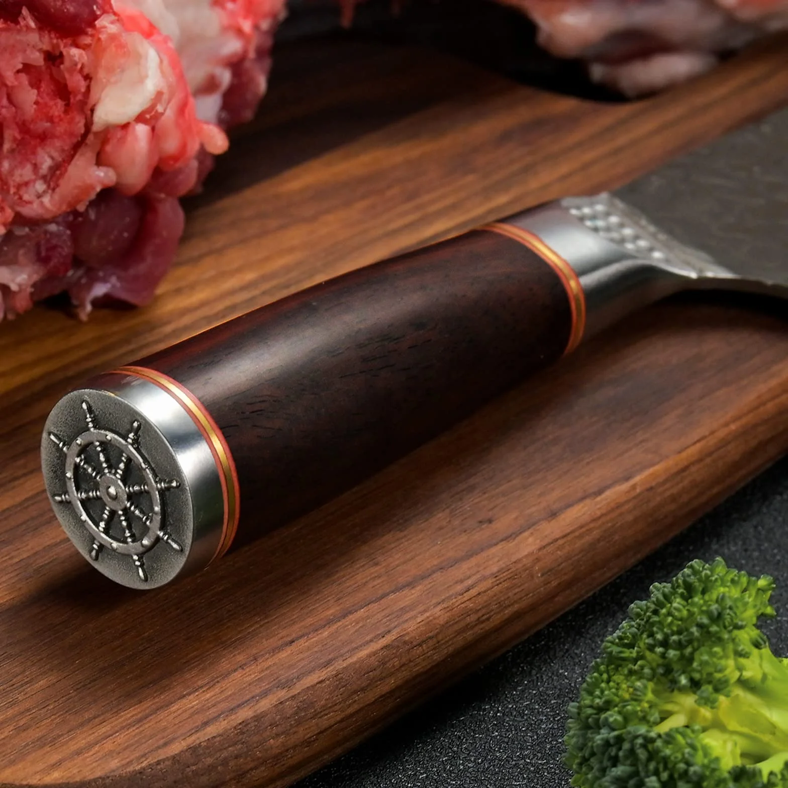Nóż szefa kuchni Santoku do filetowania, mięsa, warzyw ze skórzaną pochwą