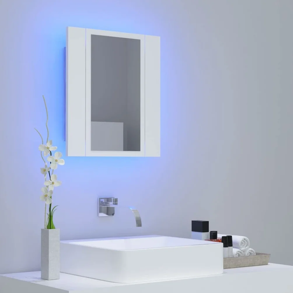 vidaXL Szafka łazienkowa z lustrem i LED, biała, 40x12x45 cm, akryl