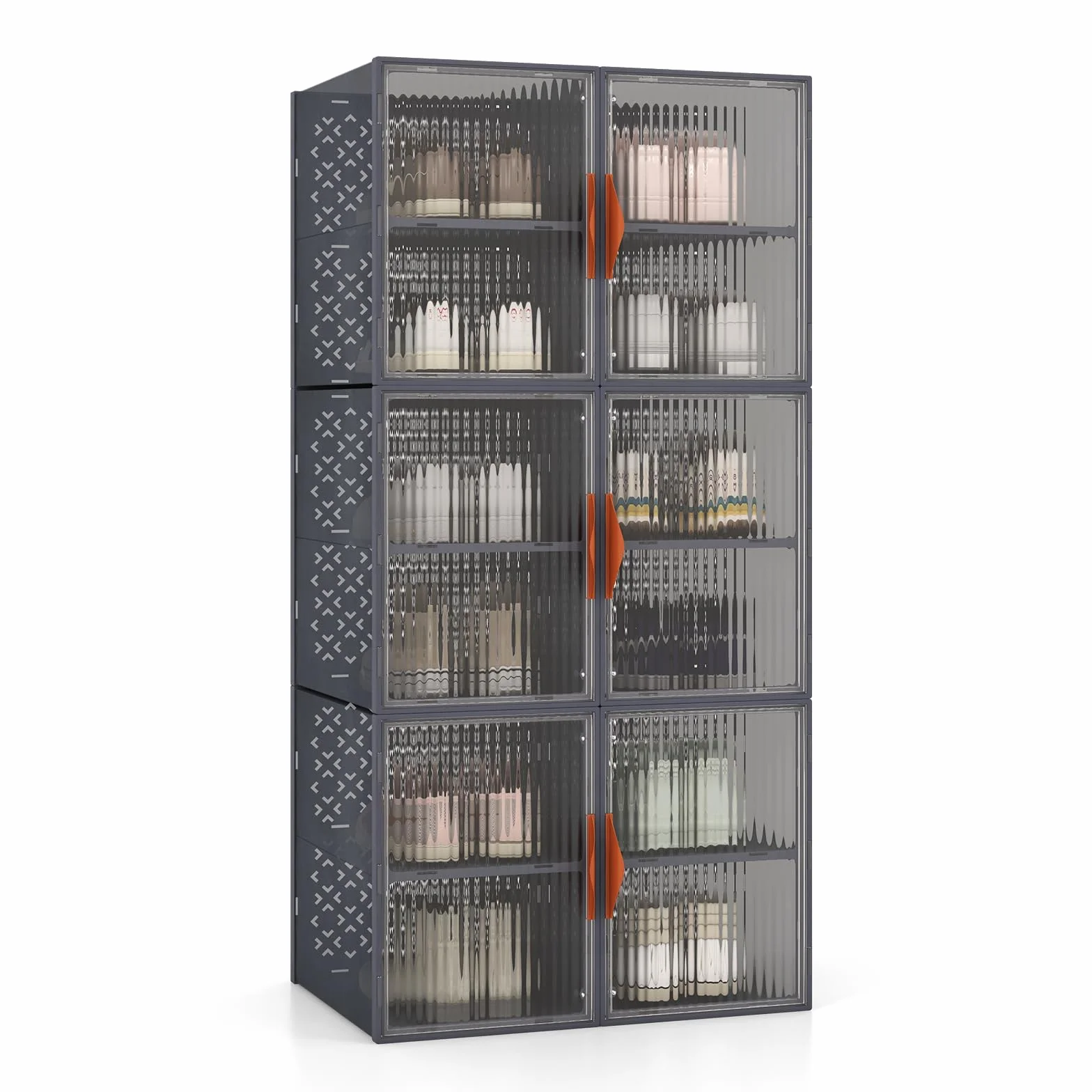 COSTWAY Pudełka na buty, zestaw 12 organizerów na buty, z tworzywa sztucznego, składane z pokrywką, do przechowywania butów do salonu, 49 x 32 x 133 cm