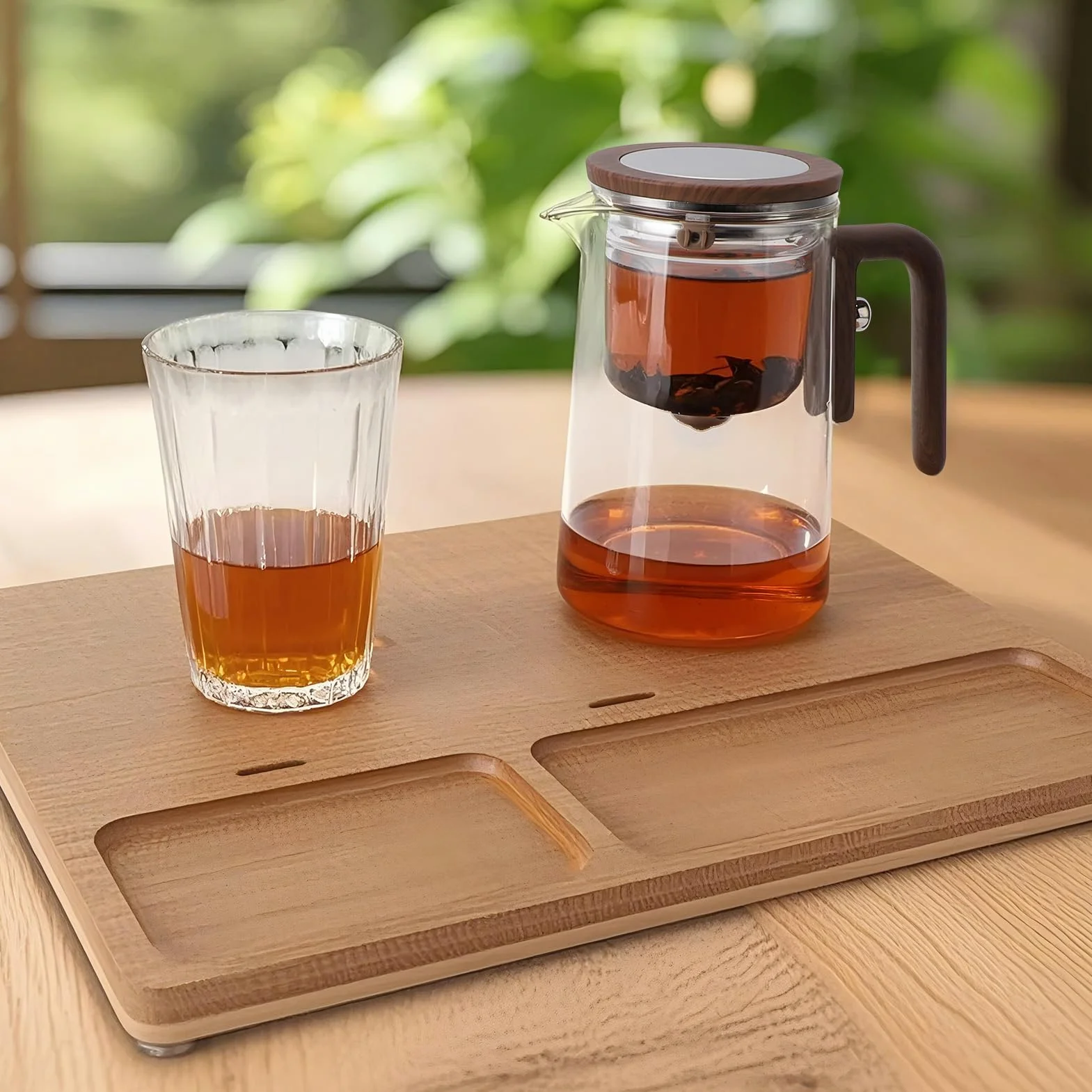 Magiczny szklany czajniczek z wypełniaczem wody i sitkiem – dozownik kontroli prasy Enchantipot do dobrego samopoczucia i popołudniowej herbaty (800 ml)
