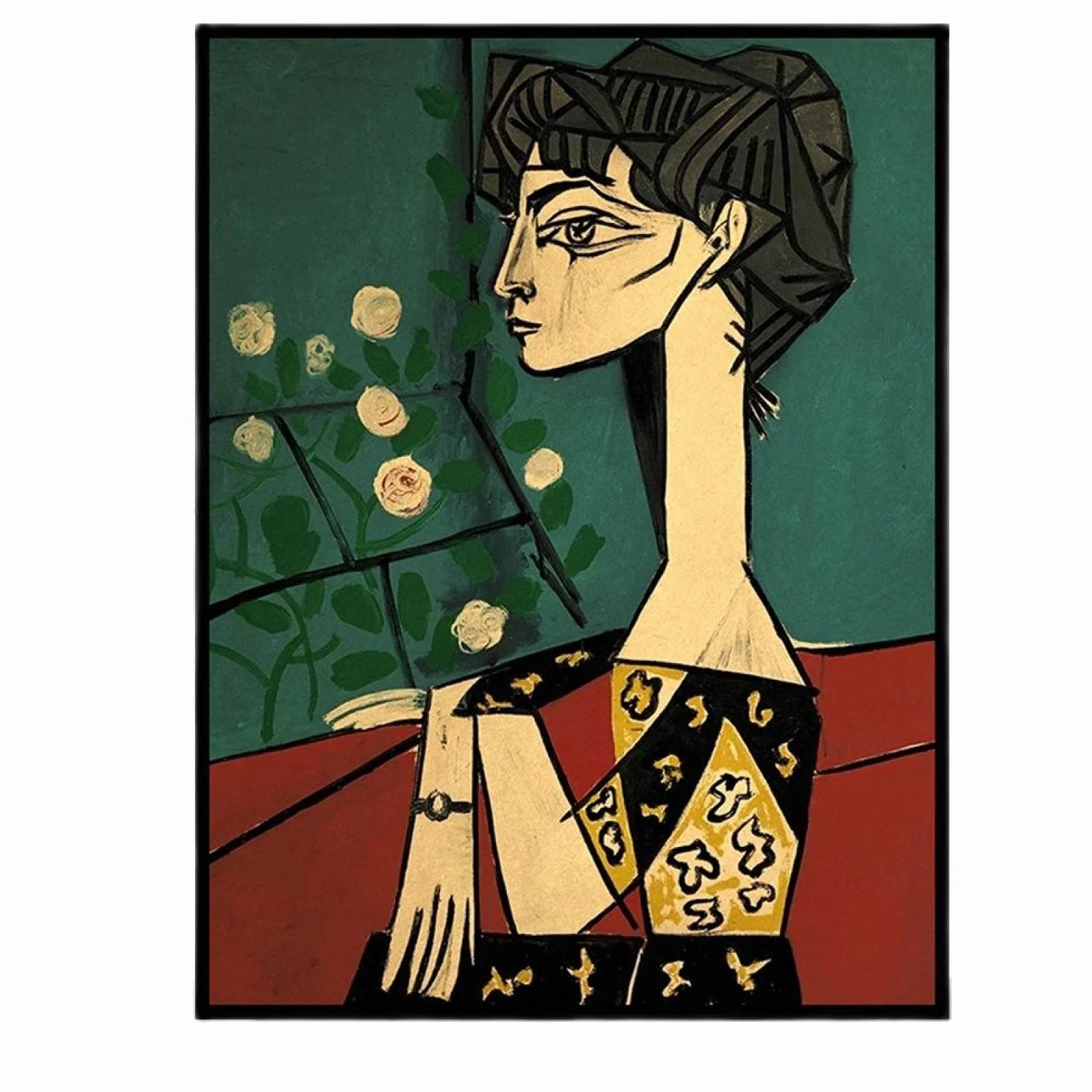 Giclee duże wydruki na płótnie – Picasso Jacqueline i kwiaty plakat dekoracja obraz retro sztuka ścienna bar kawiarnia pokój domowe zdjęcia 50 x 75 cm bez ramy