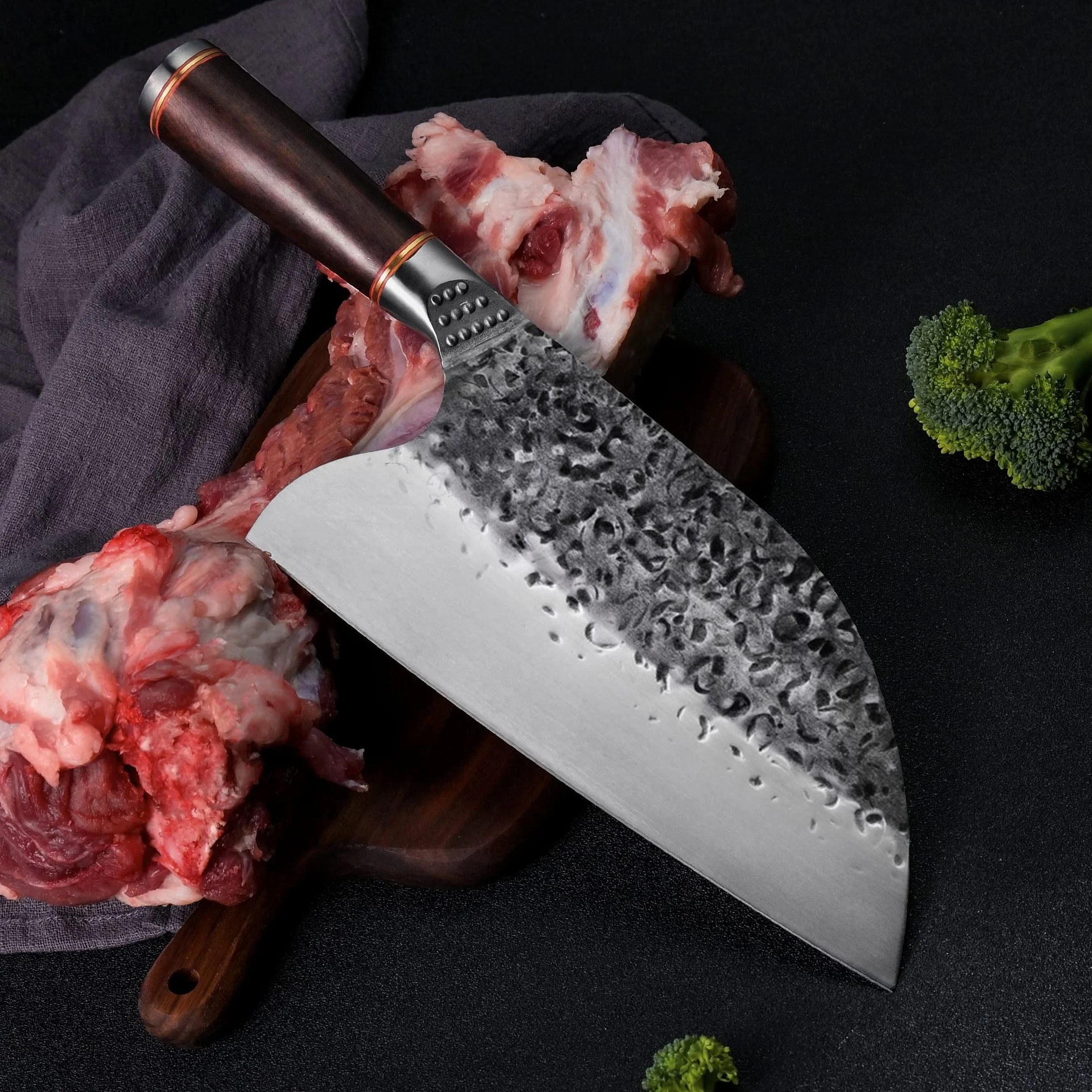 Nóż szefa kuchni Santoku do filetowania, mięsa, warzyw ze skórzaną pochwą