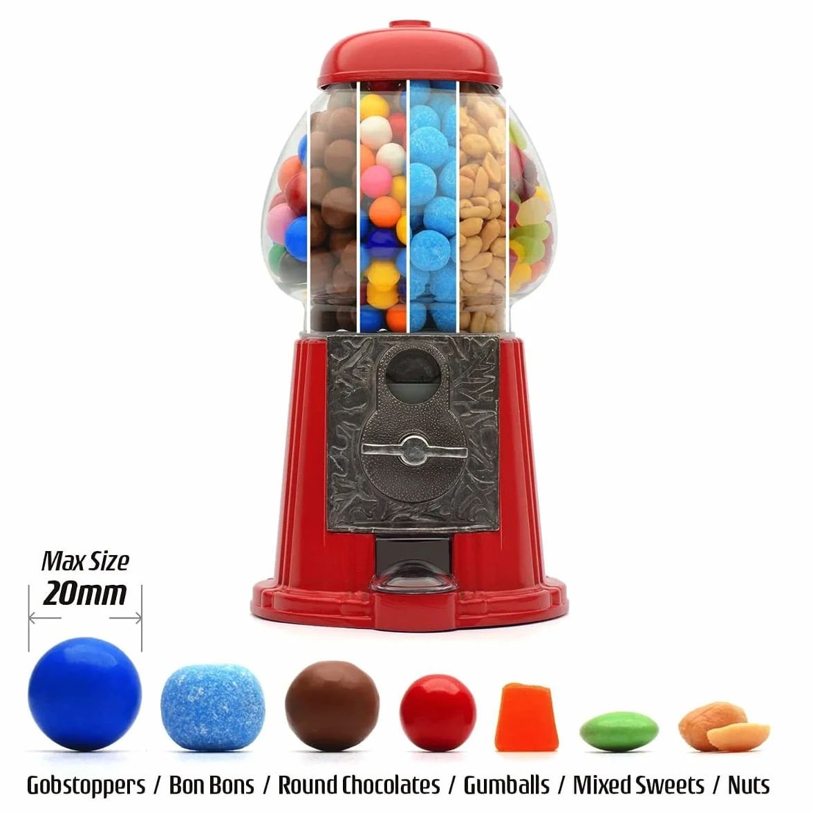 CKB LTD Duża maszyna do Gumball retro dozownik słodyczy skarbonka na monety 28 cm czerwony