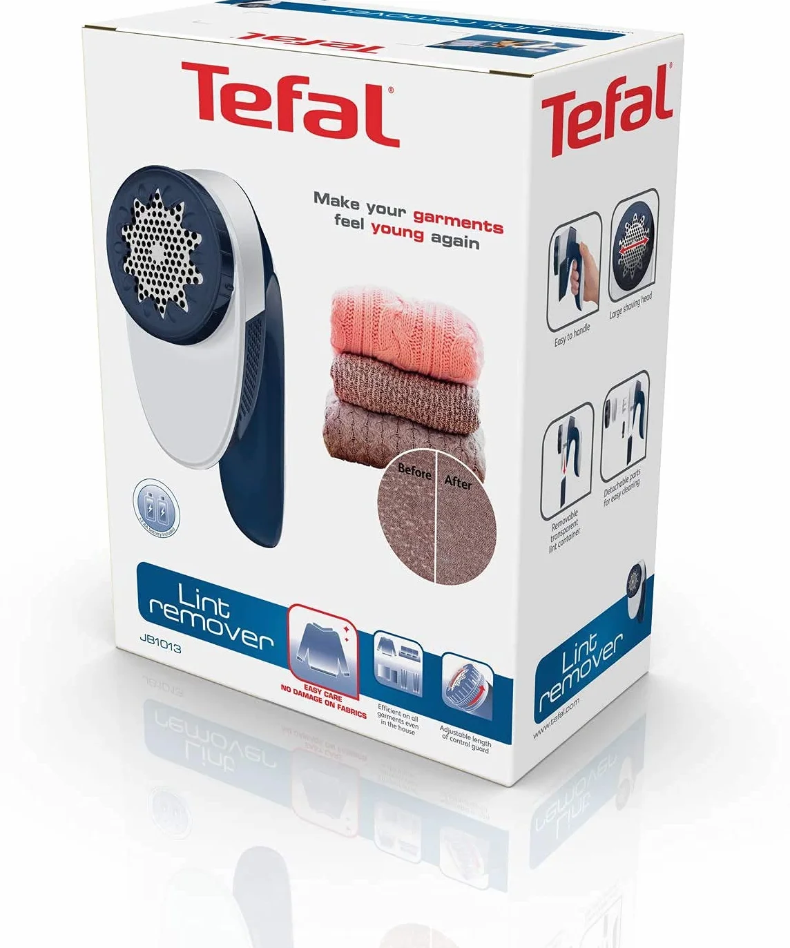 Tefal JB1013 golarka do kłaczków 4 ostrza 4 ustawienia wysokości silnik 3 V biała niebieska