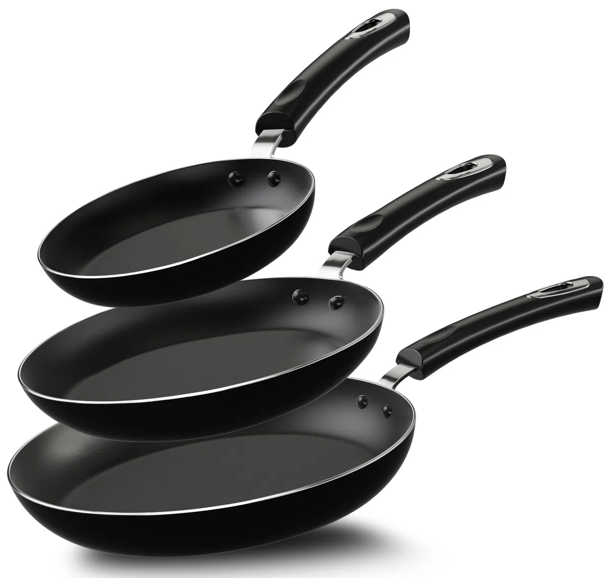 KICHLY Aluminiowy zestaw patelni nonstick - 3 Piece Induction Bottom Patelnia Set, 20cm, 24cm i 28cm, czarny
