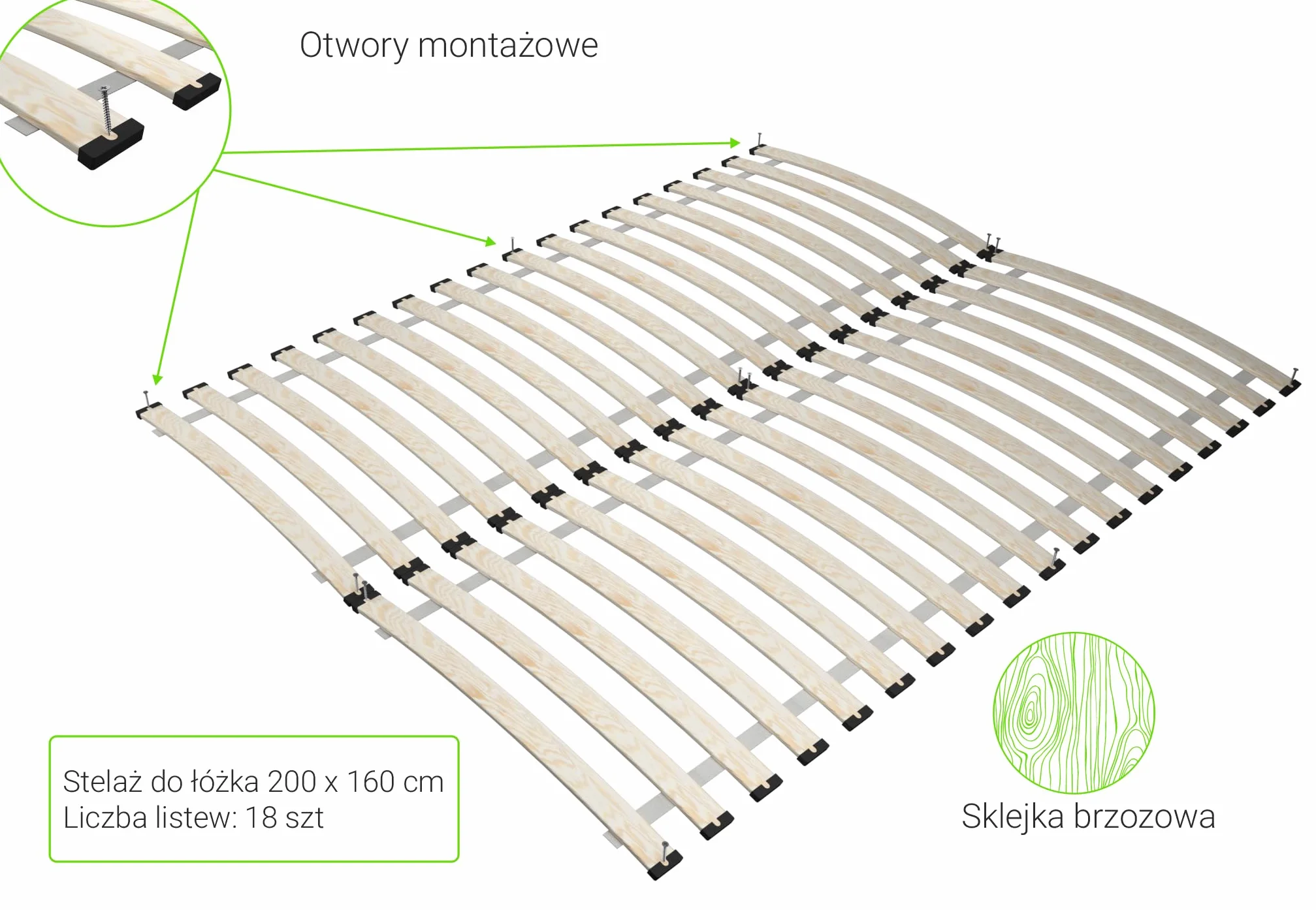 Podwójny stelaż wkład do łóżka, 160 x 200 cm, 2 szt. 80 x 100 cm