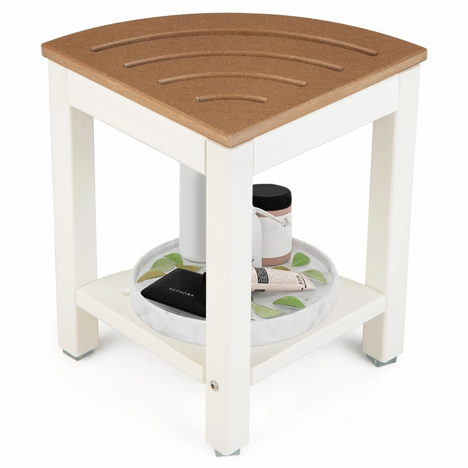 COSTWAY Ławeczka prysznicowa 165 kg 32,5 x 32,5 x 43,5 cm brązowy biały