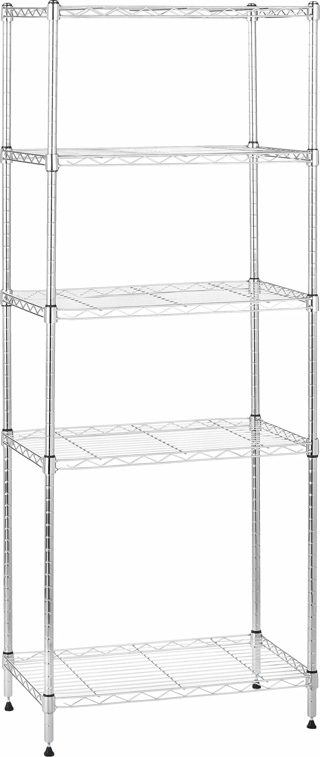 Amazon Basics Wąska szafka do przechowywania, z 5 półkami o regulowanej wysokości, z nóżkami poziomującymi, udźwig maksymalny 453 kg, 34 x 58,9 x 152,5 cm (gł. x szer. x wys.), chrom
