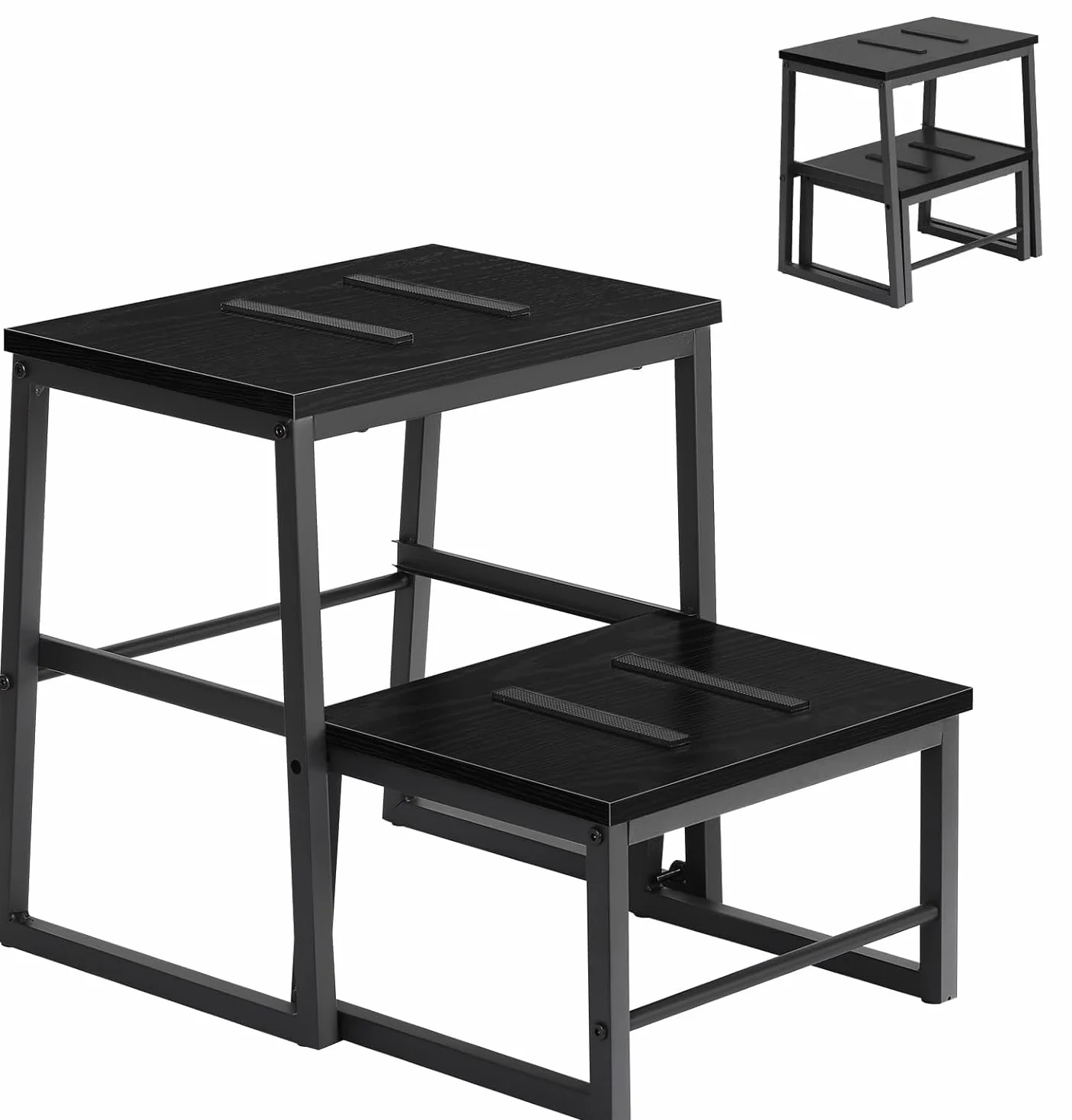 LIANTRAL 2 w 1 stołek dla dorosłych i dzieci, 2 poziomy, drewniany taboret o nośności 160 kg, metalowa rama, podnóżek do łóżka piętrowego, antypoślizgowy taboret do kuchni, biura, zamek błyskawiczny